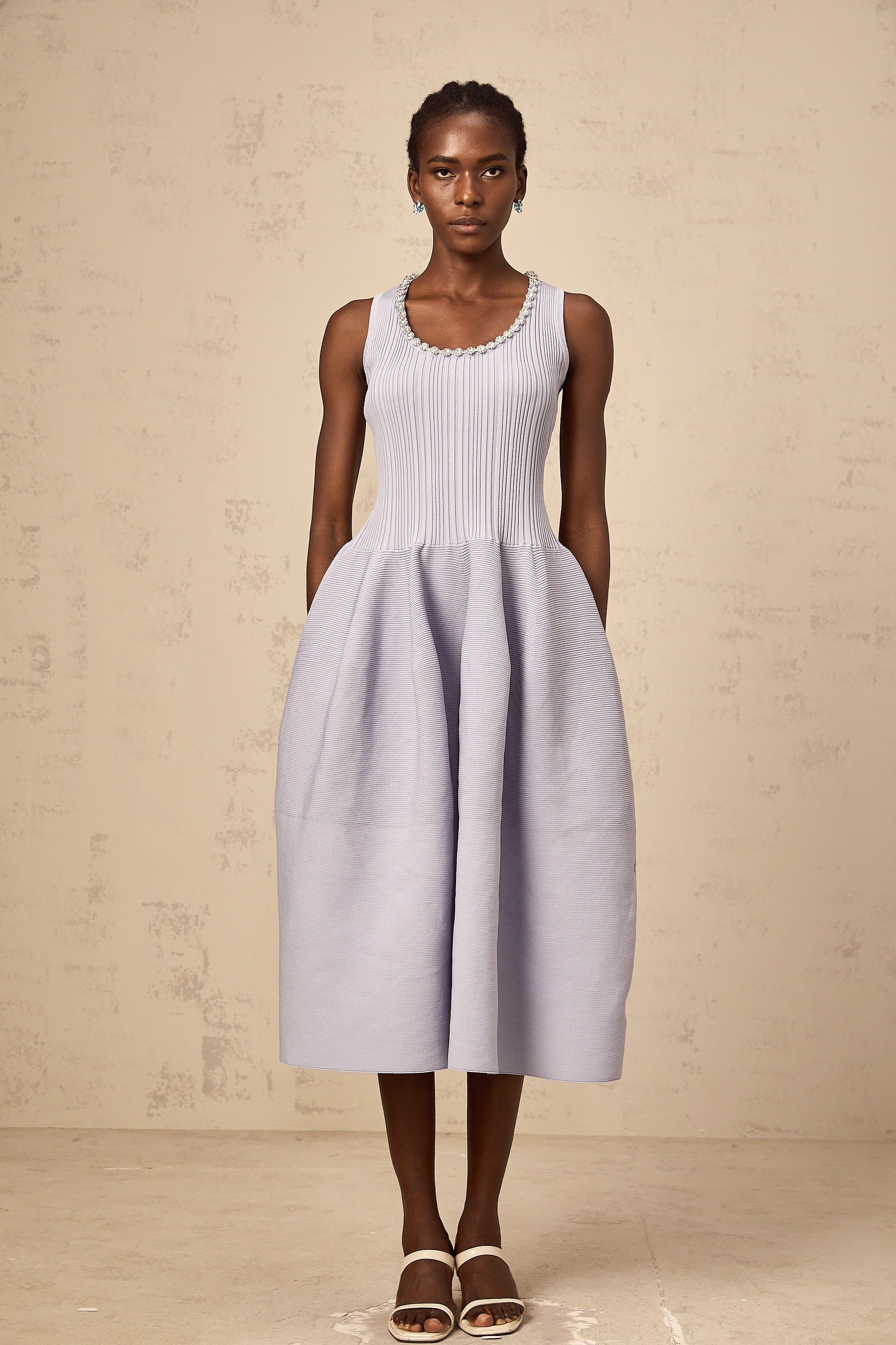 Aïda purple embellished ribbed-knit midi dress