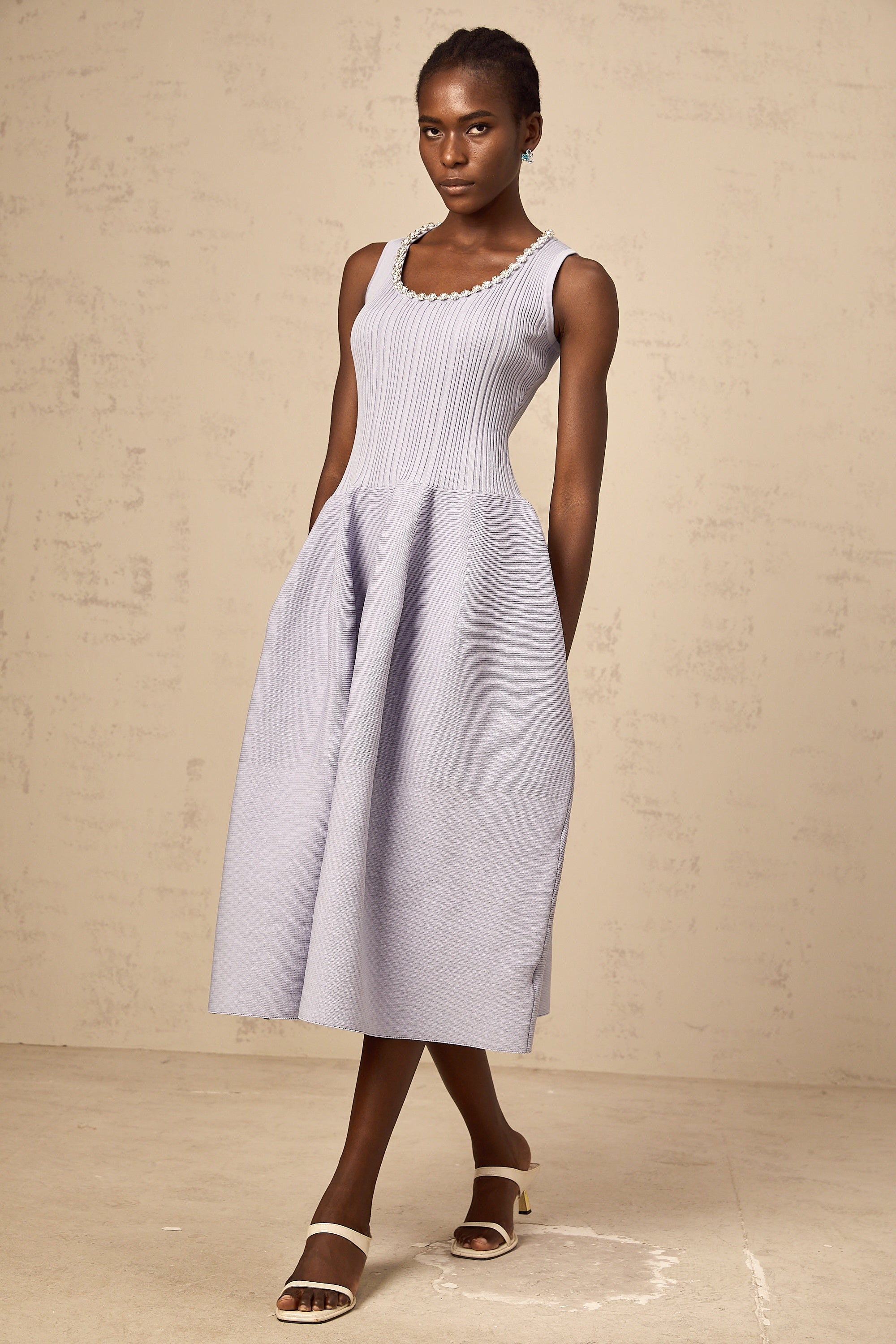 Aïda purple embellished ribbed-knit midi dress