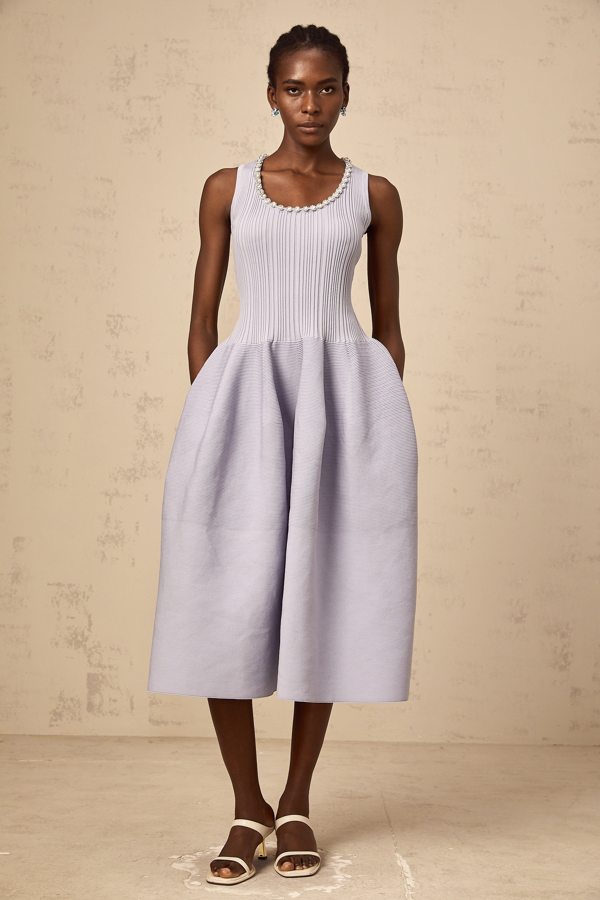 Aïda purple embellished ribbed-knit midi dress