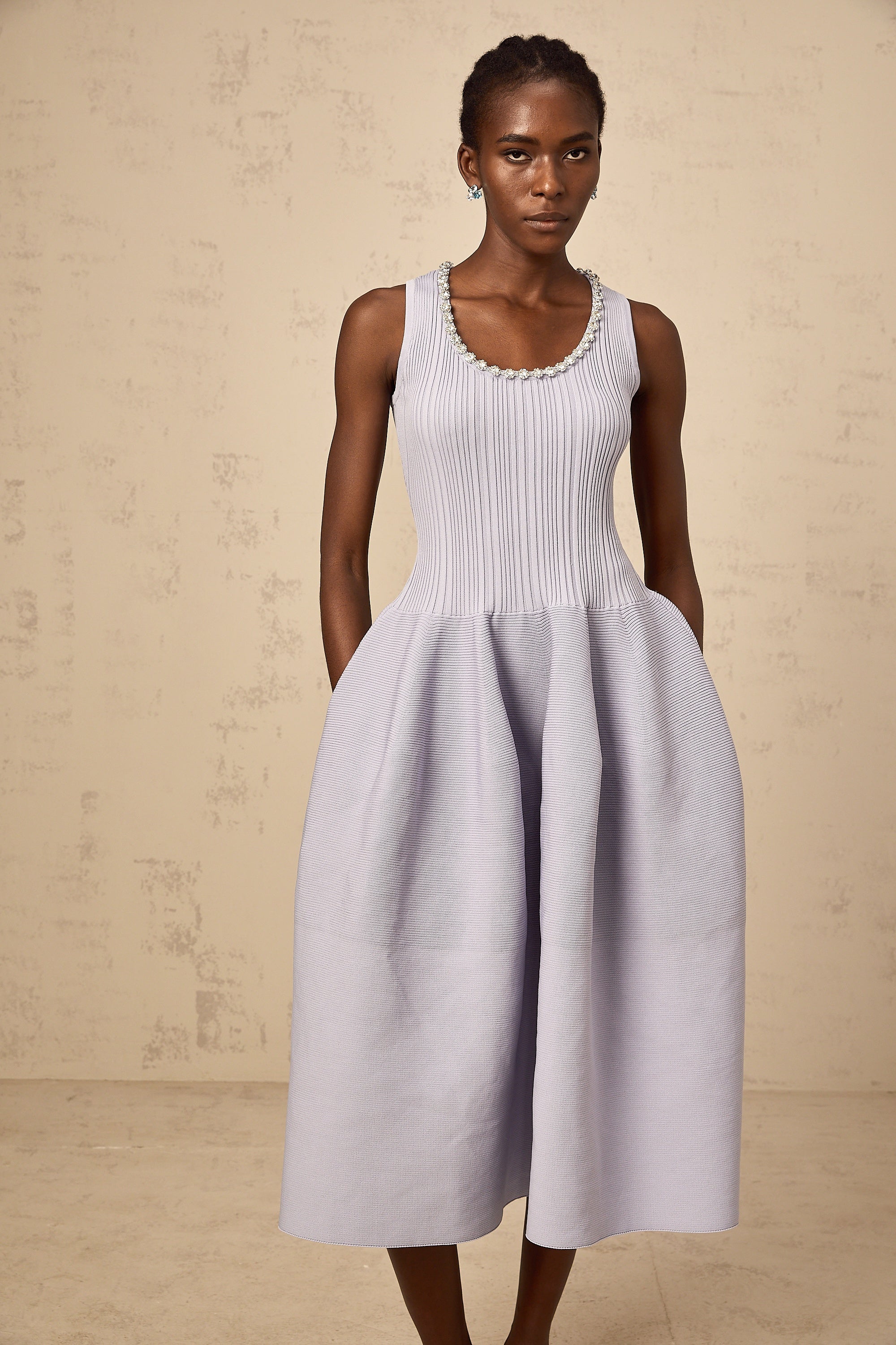 Aïda purple embellished ribbed-knit midi dress