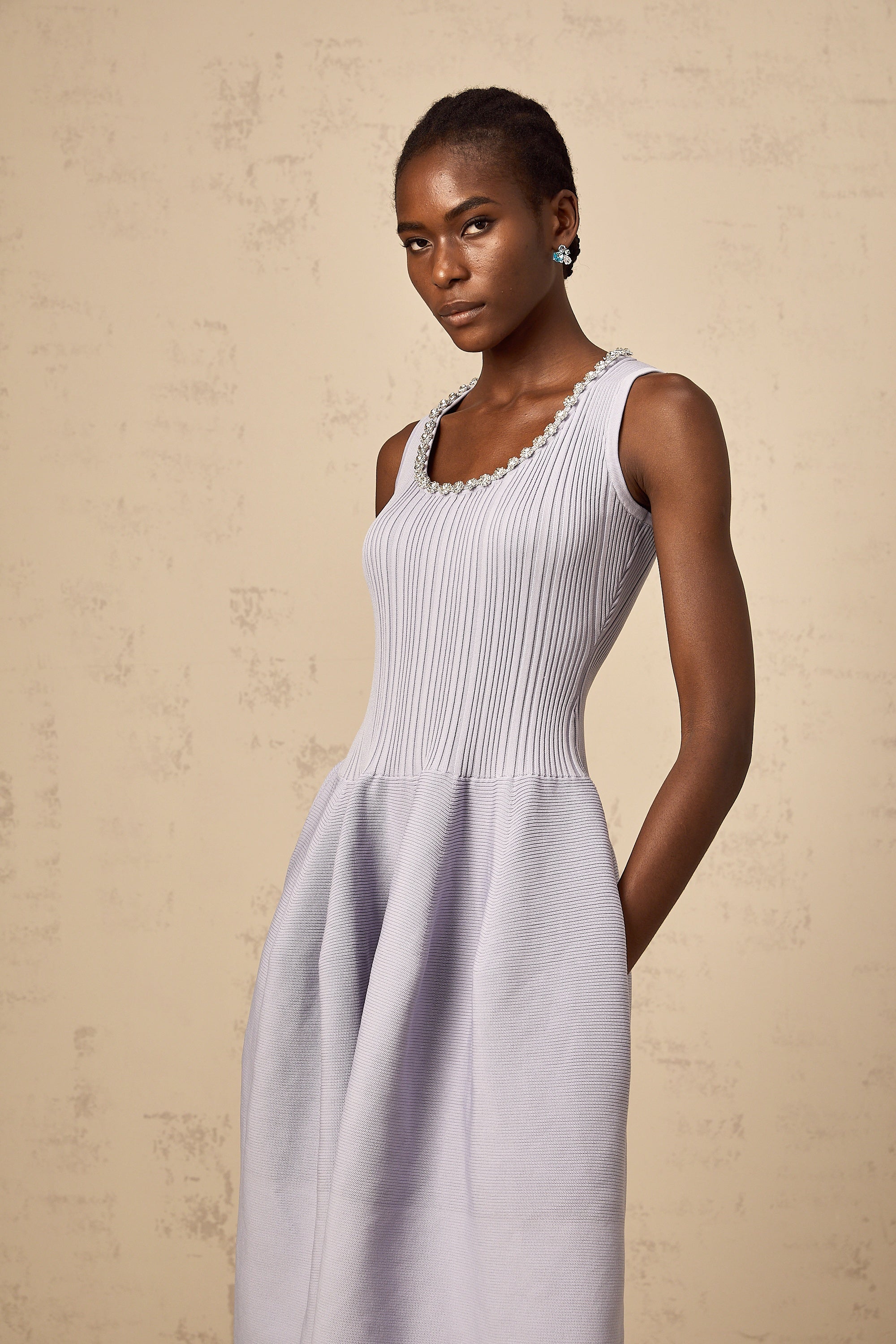 Aïda purple embellished ribbed-knit midi dress