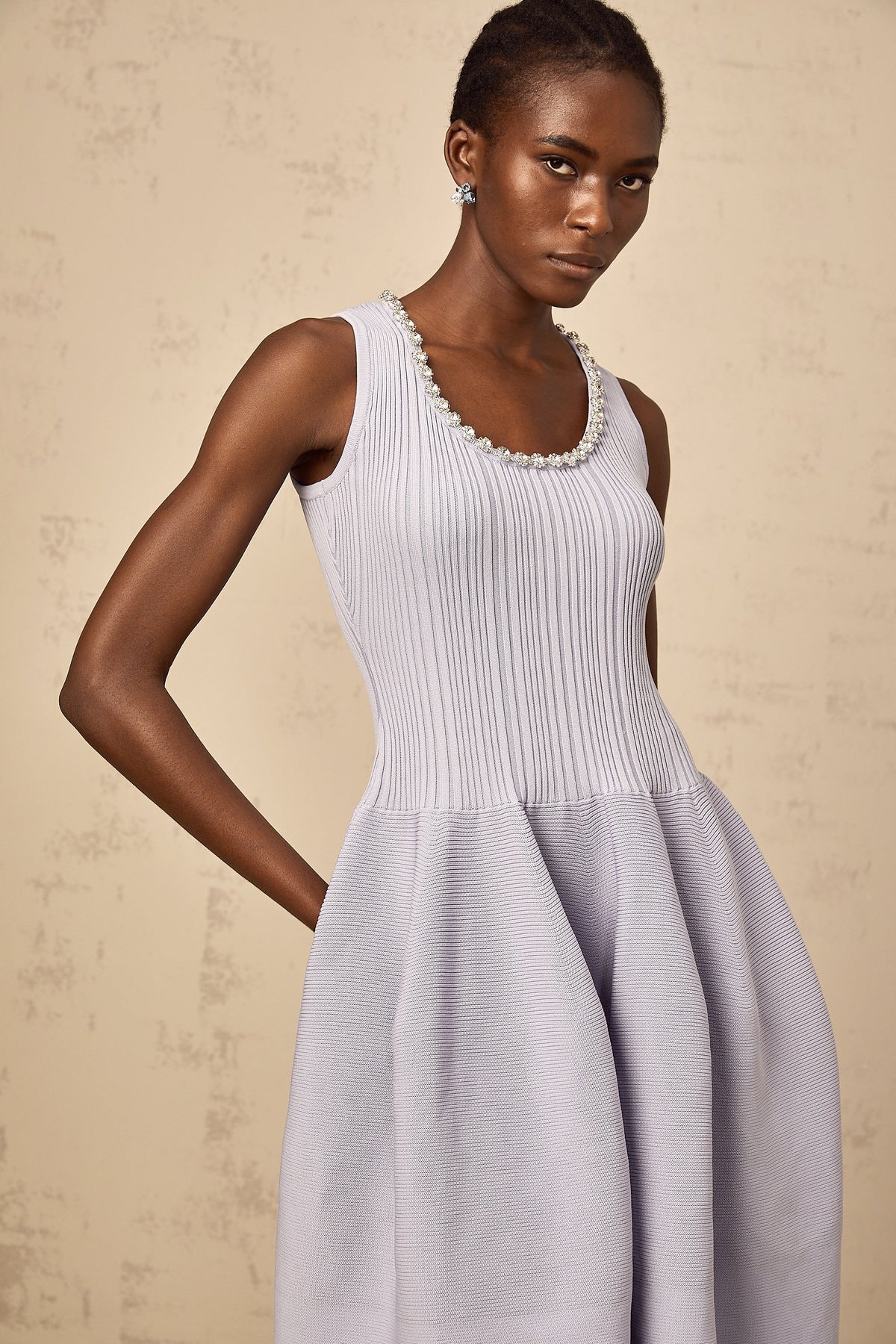Aïda purple embellished ribbed-knit midi dress (Final Sale-US Only)