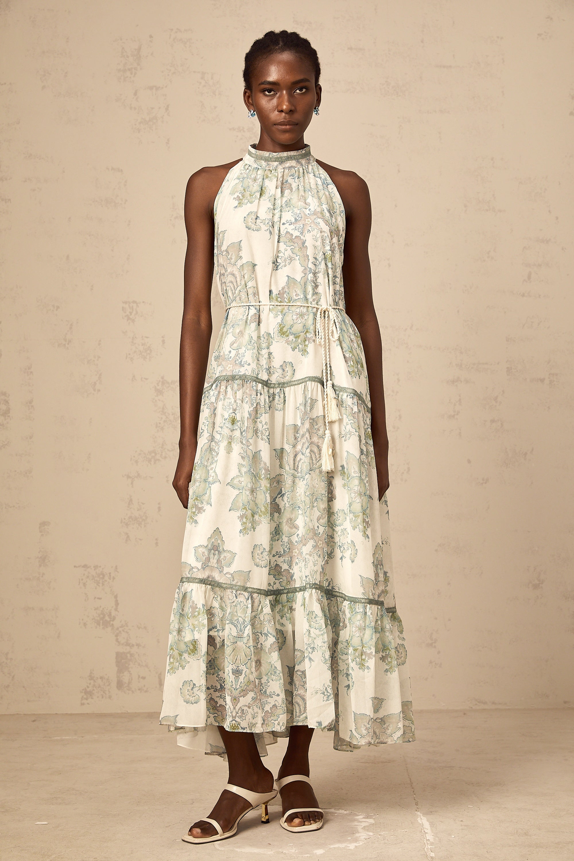 Ninon green floral-print pleated midi dress