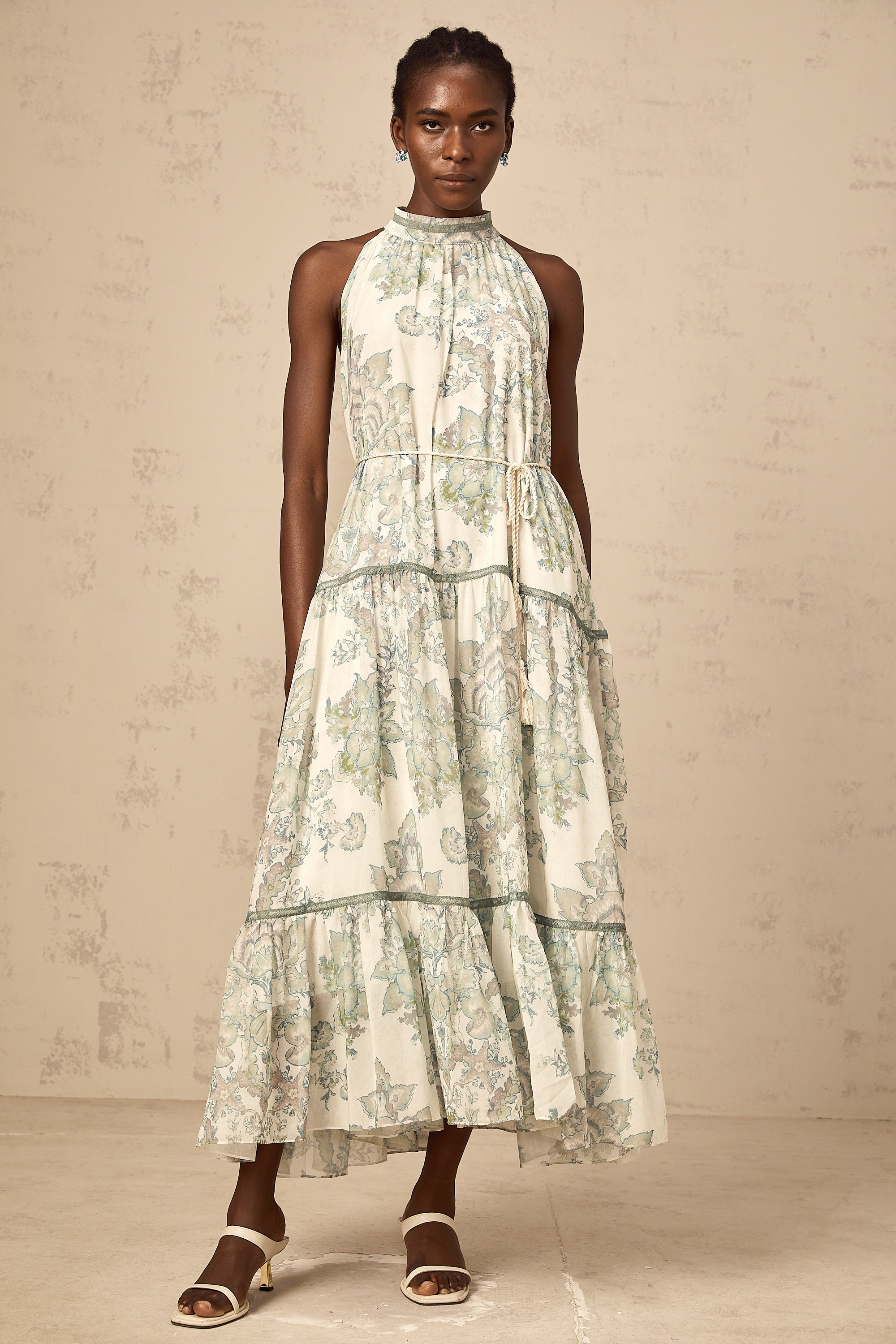 Ninon green floral-print pleated midi dress