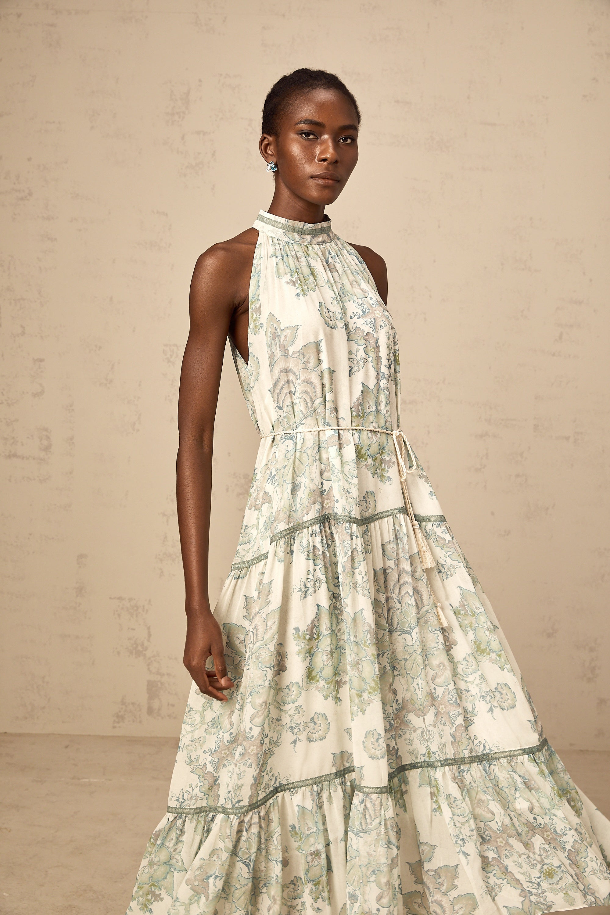 Ninon green floral-print pleated midi dress