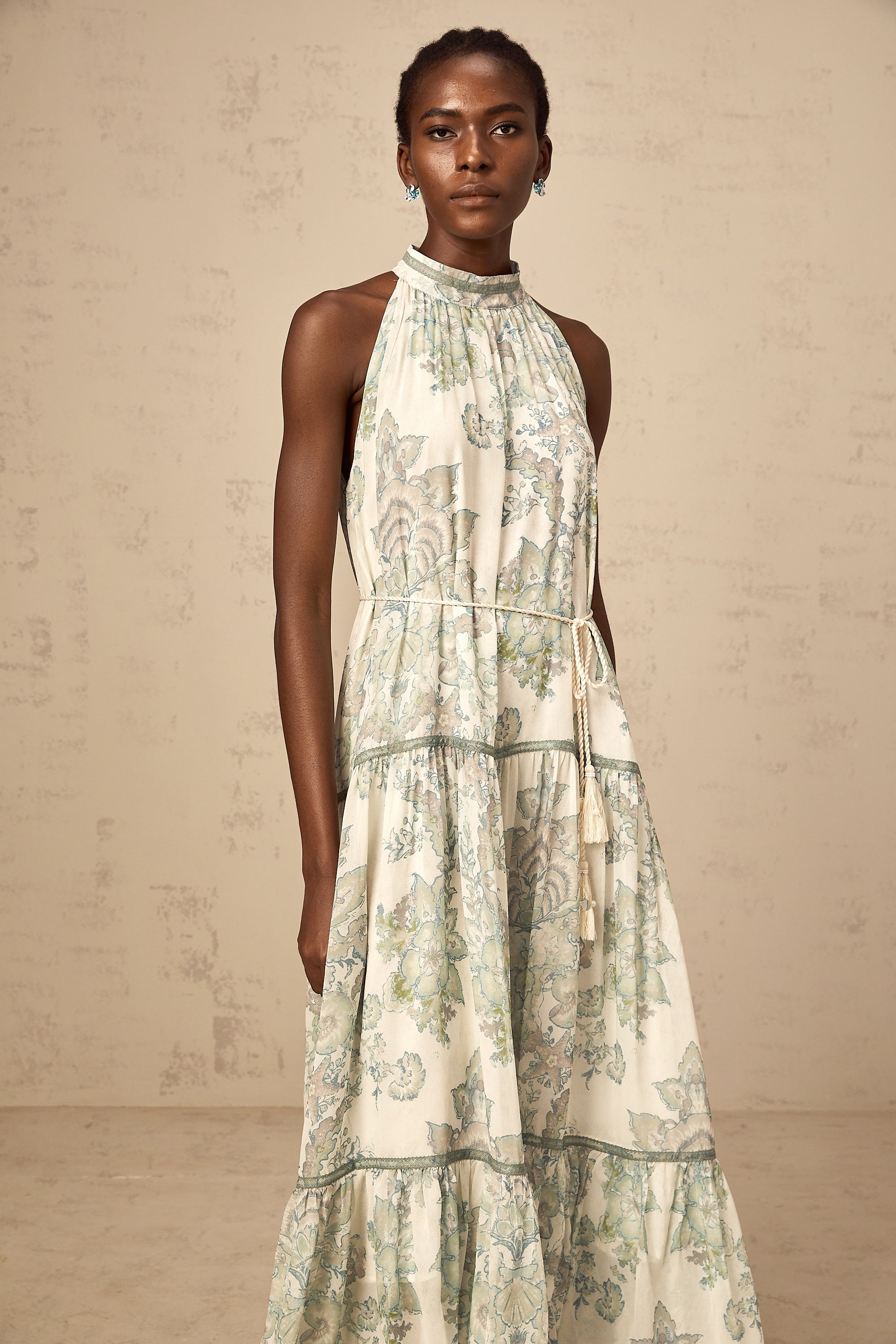 Ninon green floral-print pleated midi dress