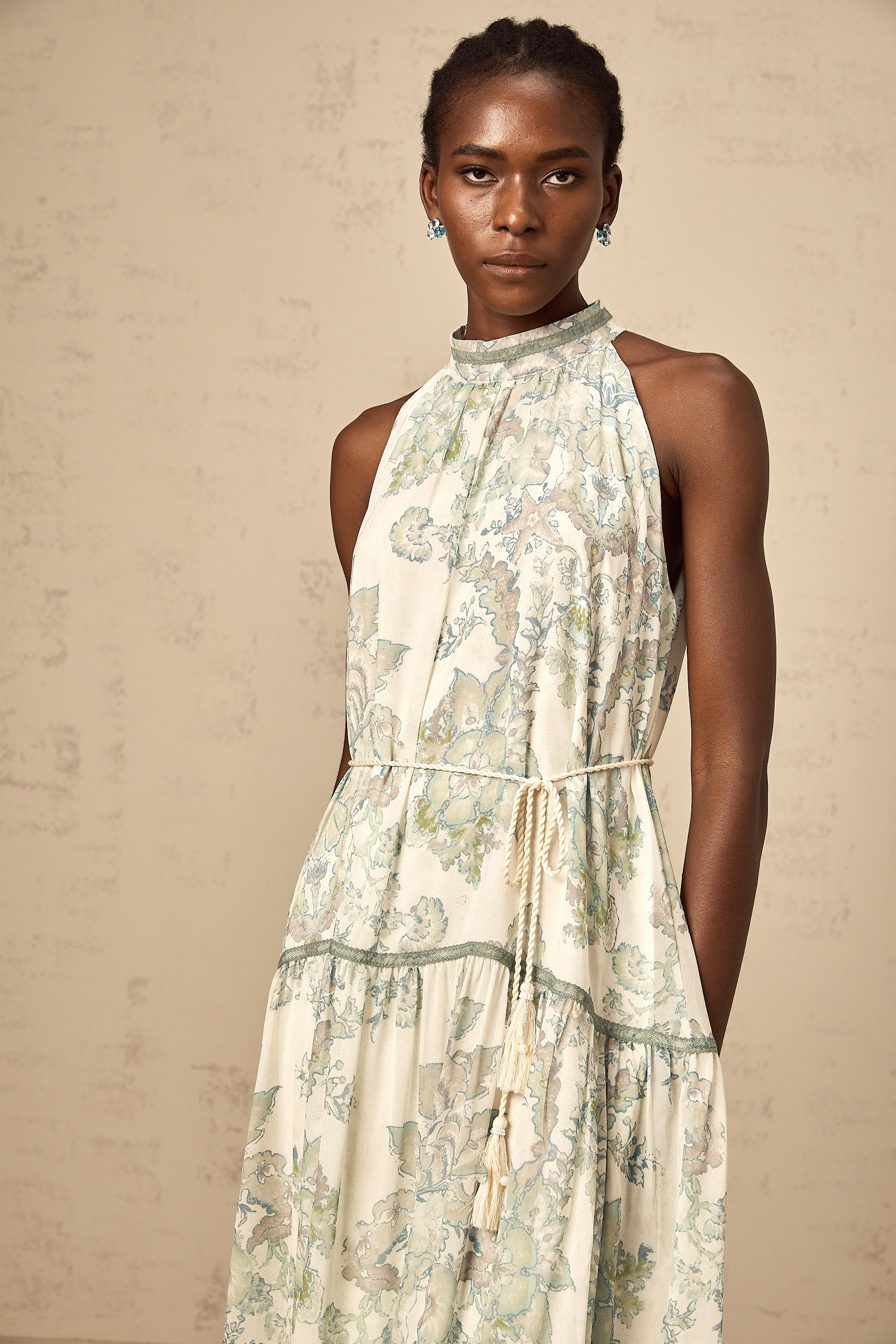 Ninon green floral-print pleated midi dress