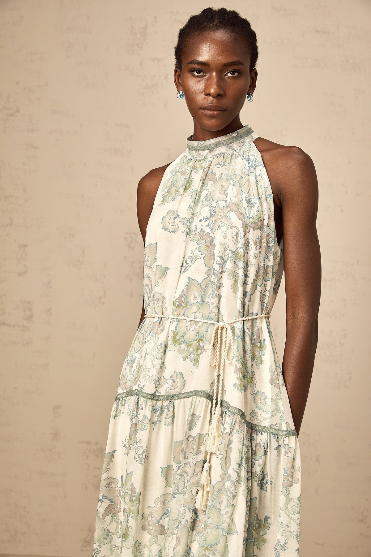 Ninon green floral-print pleated midi dress