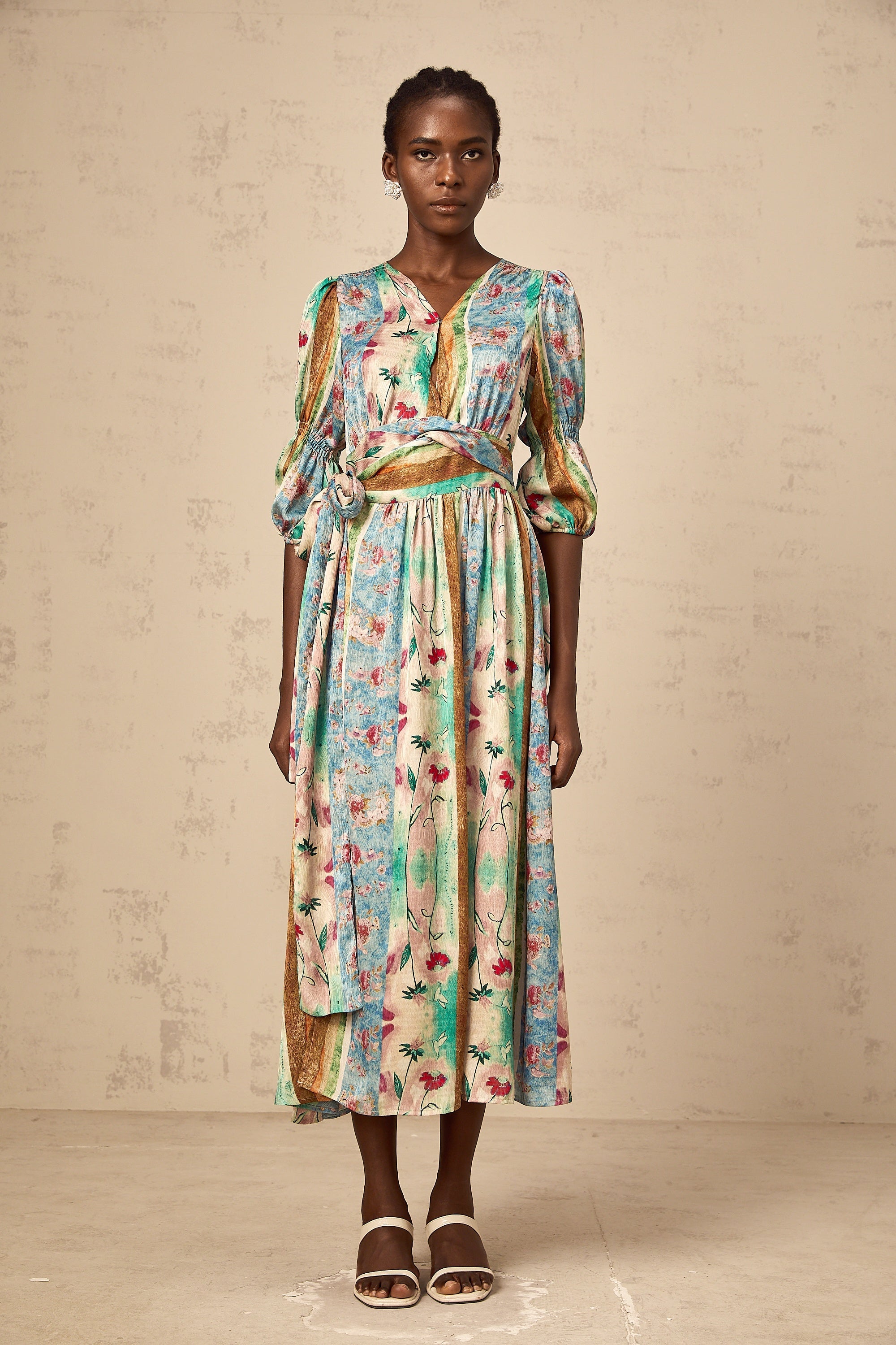 Cerise floral-print wrap midi dress