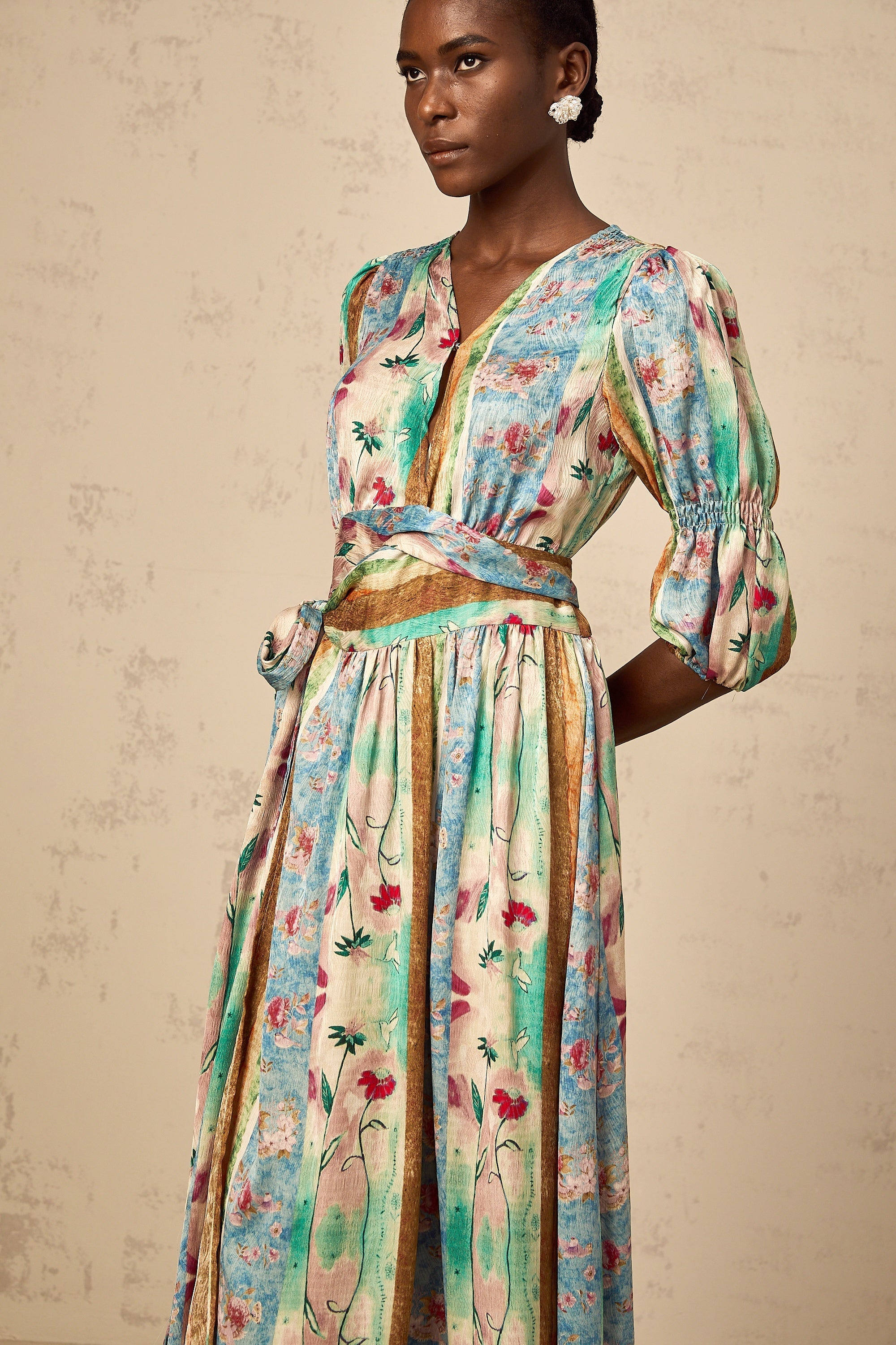Cerise floral-print wrap midi dress