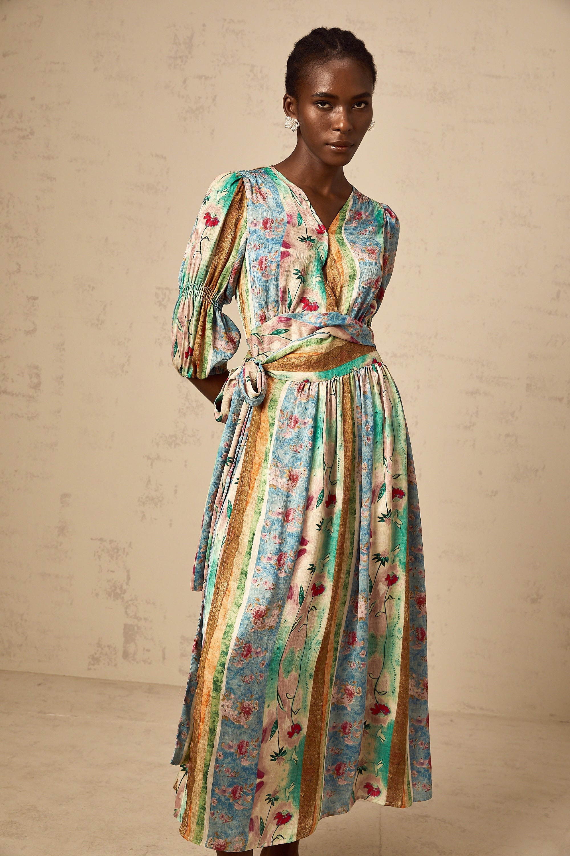 Cerise floral-print wrap midi dress