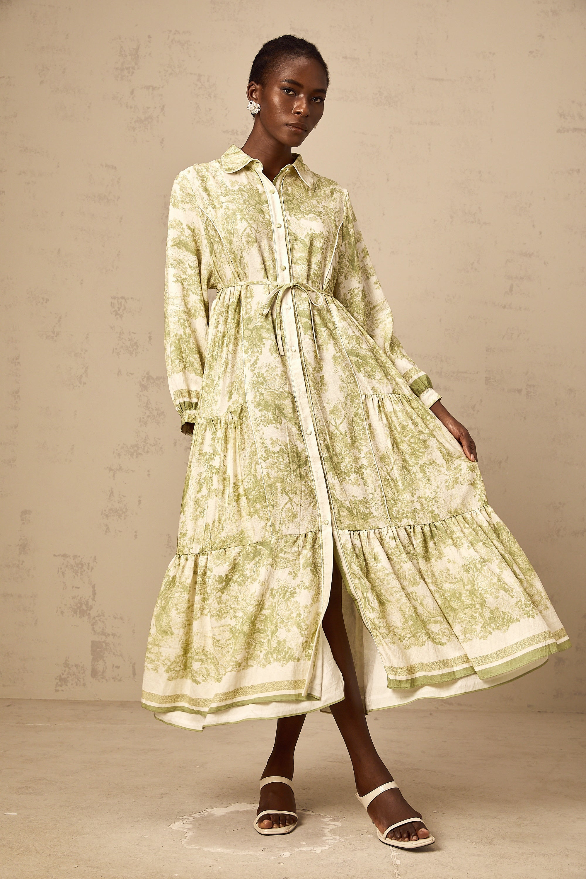 Adélaïde graphic-print midi dress in Green