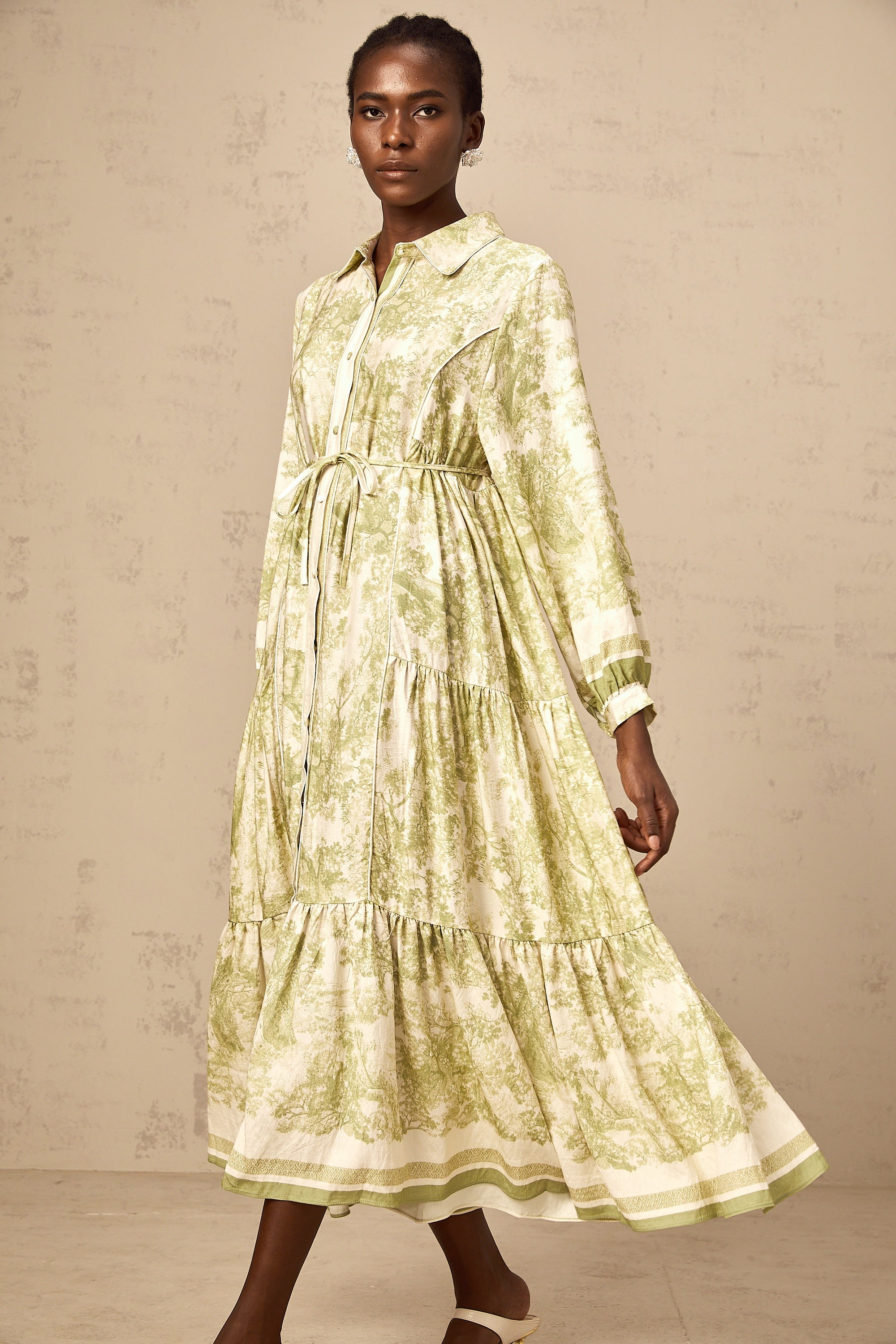 Adélaïde graphic-print midi dress in Green