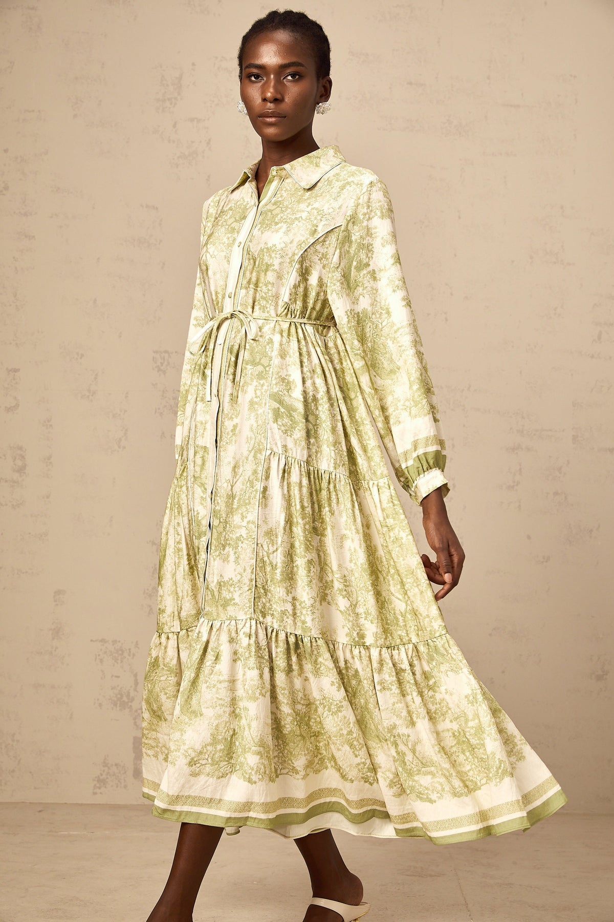 Adélaïde graphic-print midi dress in Green
