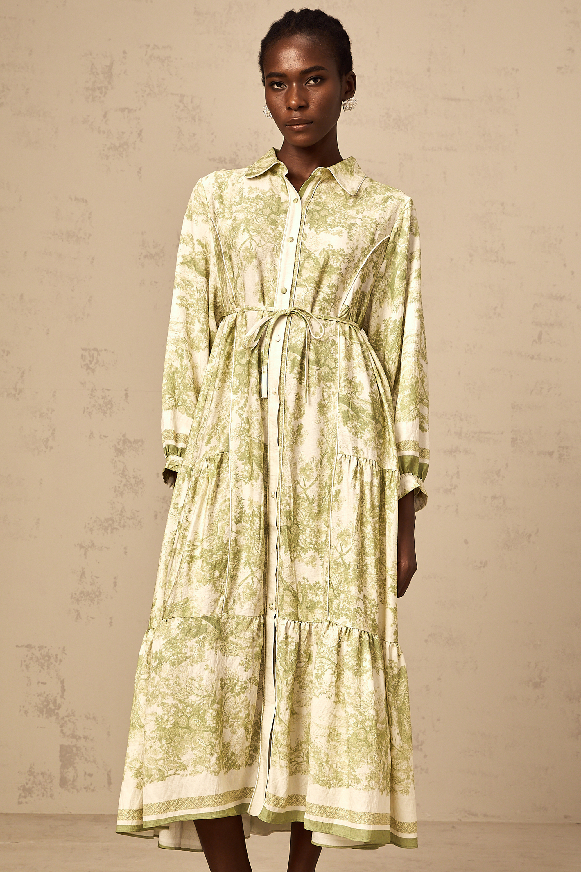 Adélaïde graphic-print midi dress in Green