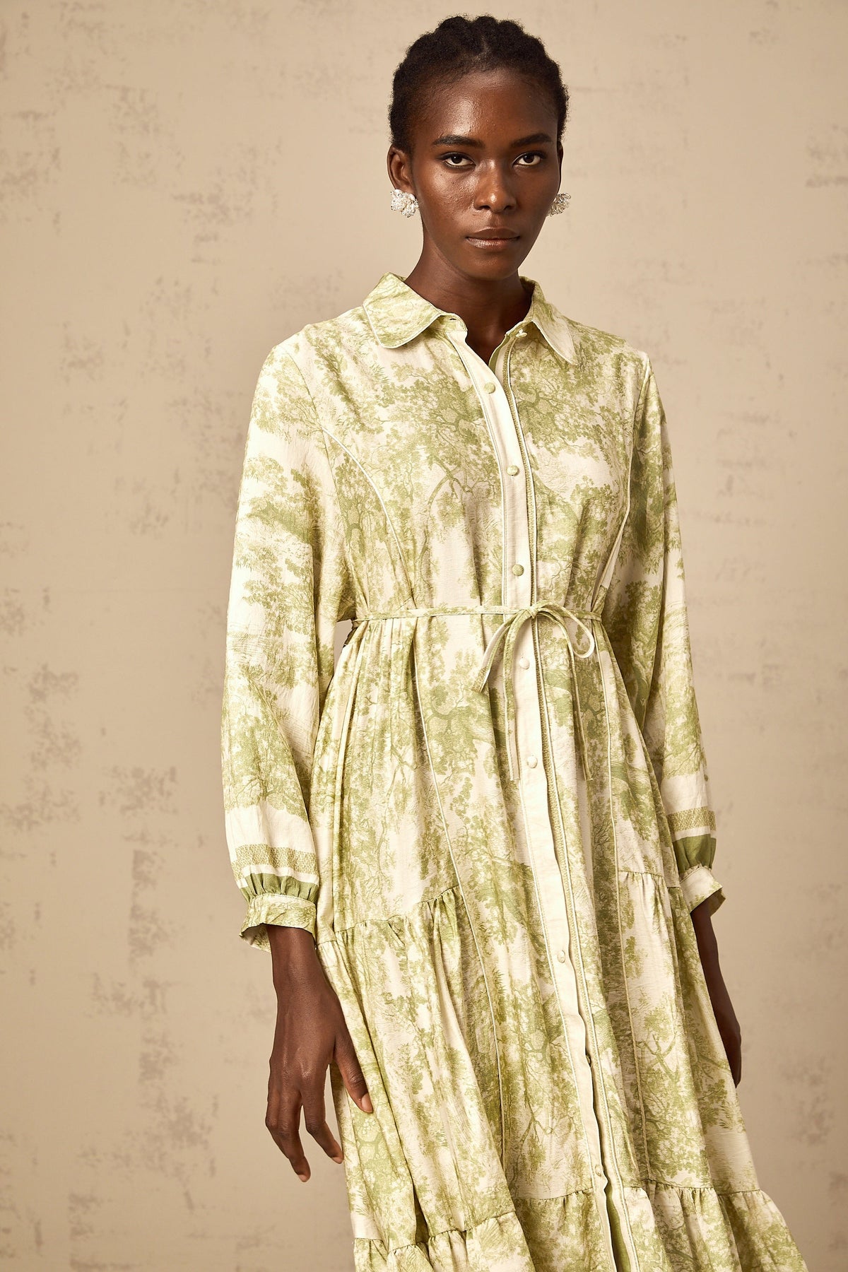 Adélaïde graphic-print midi dress in Green