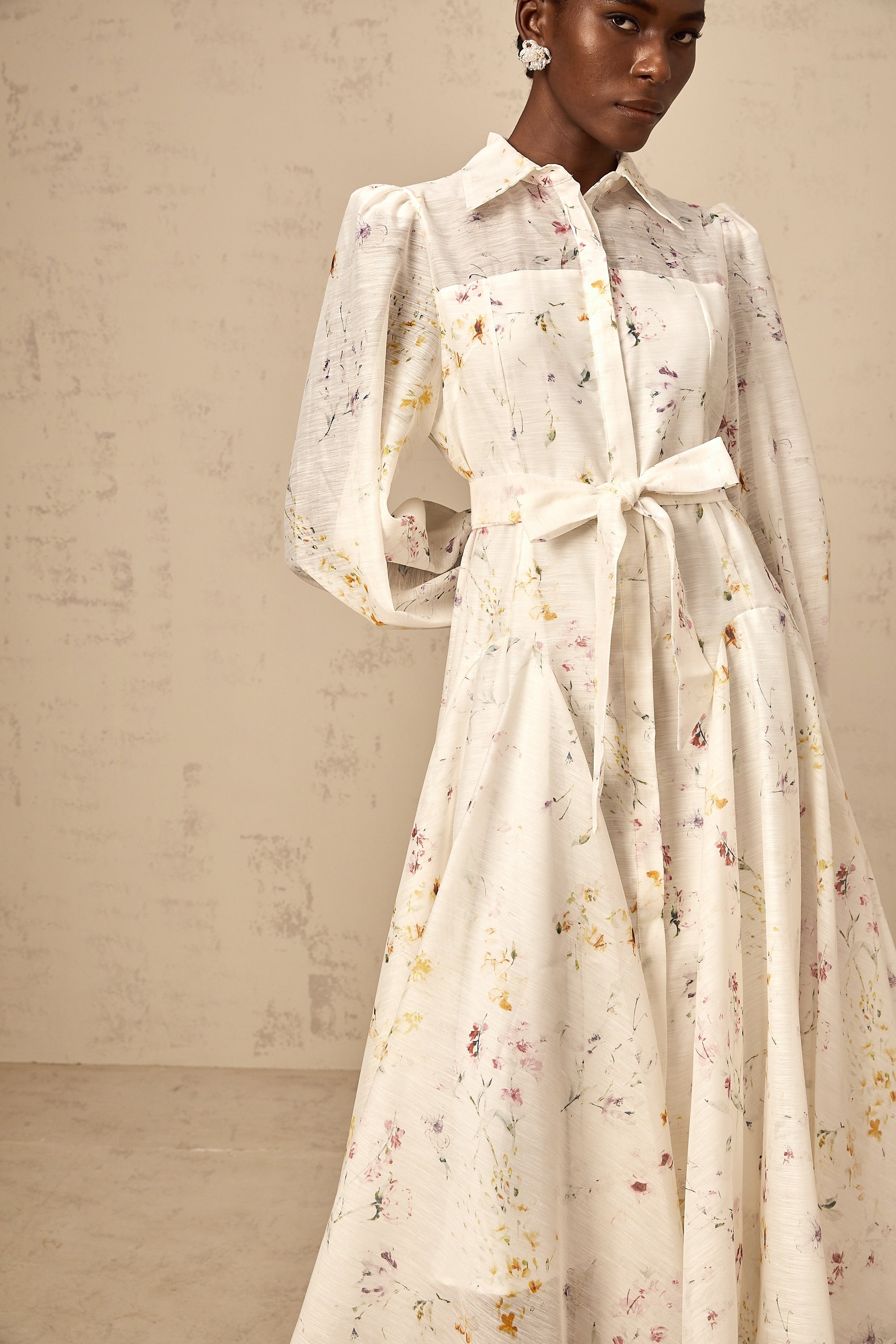 Zoé white floral-print tied midi dress