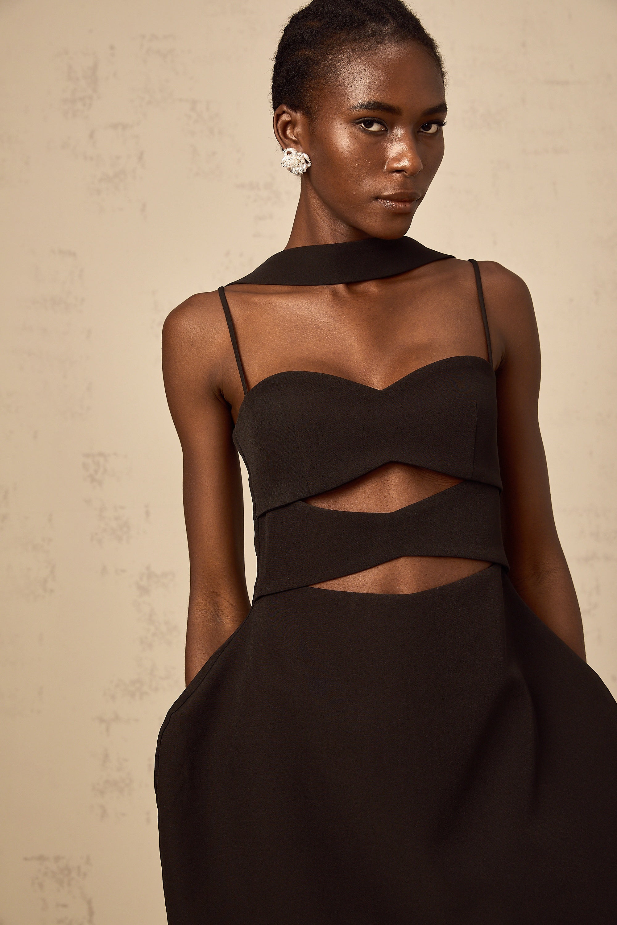 Mylene black cut-out puff mini dress
