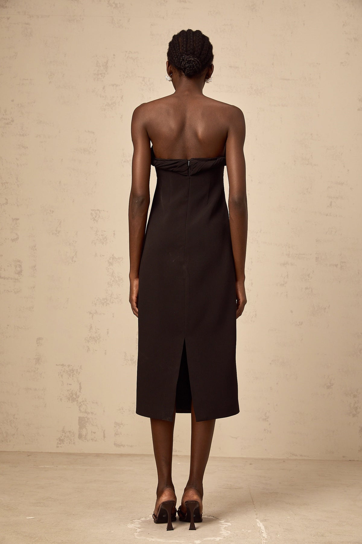 Florence black off-shoulder cut-out fitted midi dress