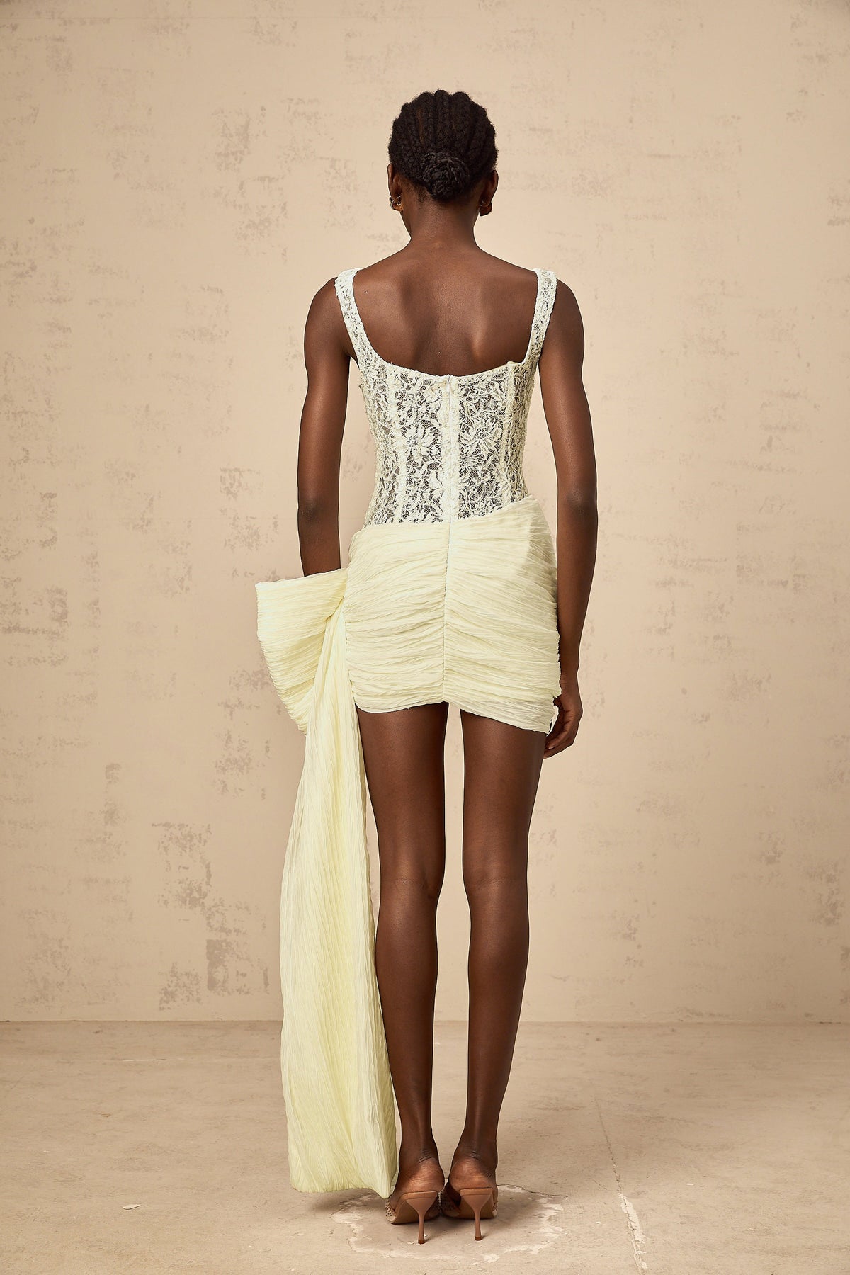 Gabrielle neutrals bowknot floral-lace-penal mini dress (Final Sale)