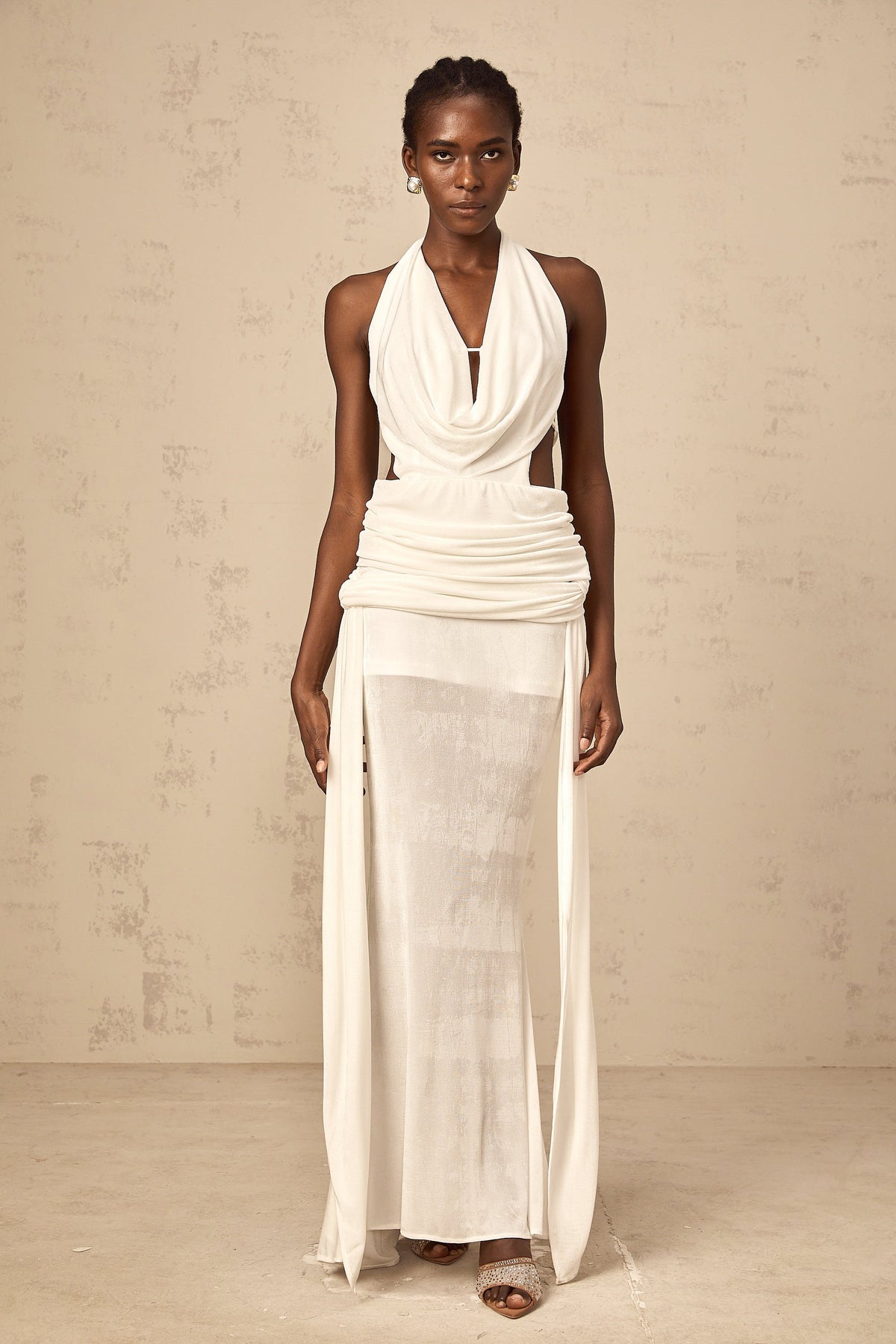 Déotille halterneck backless maxi dress in White