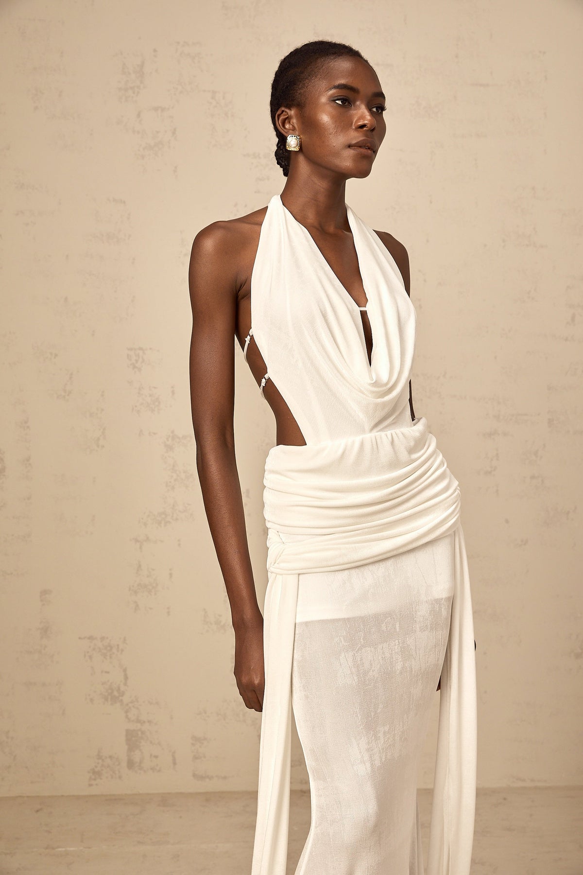 Déotille halterneck backless maxi dress in White