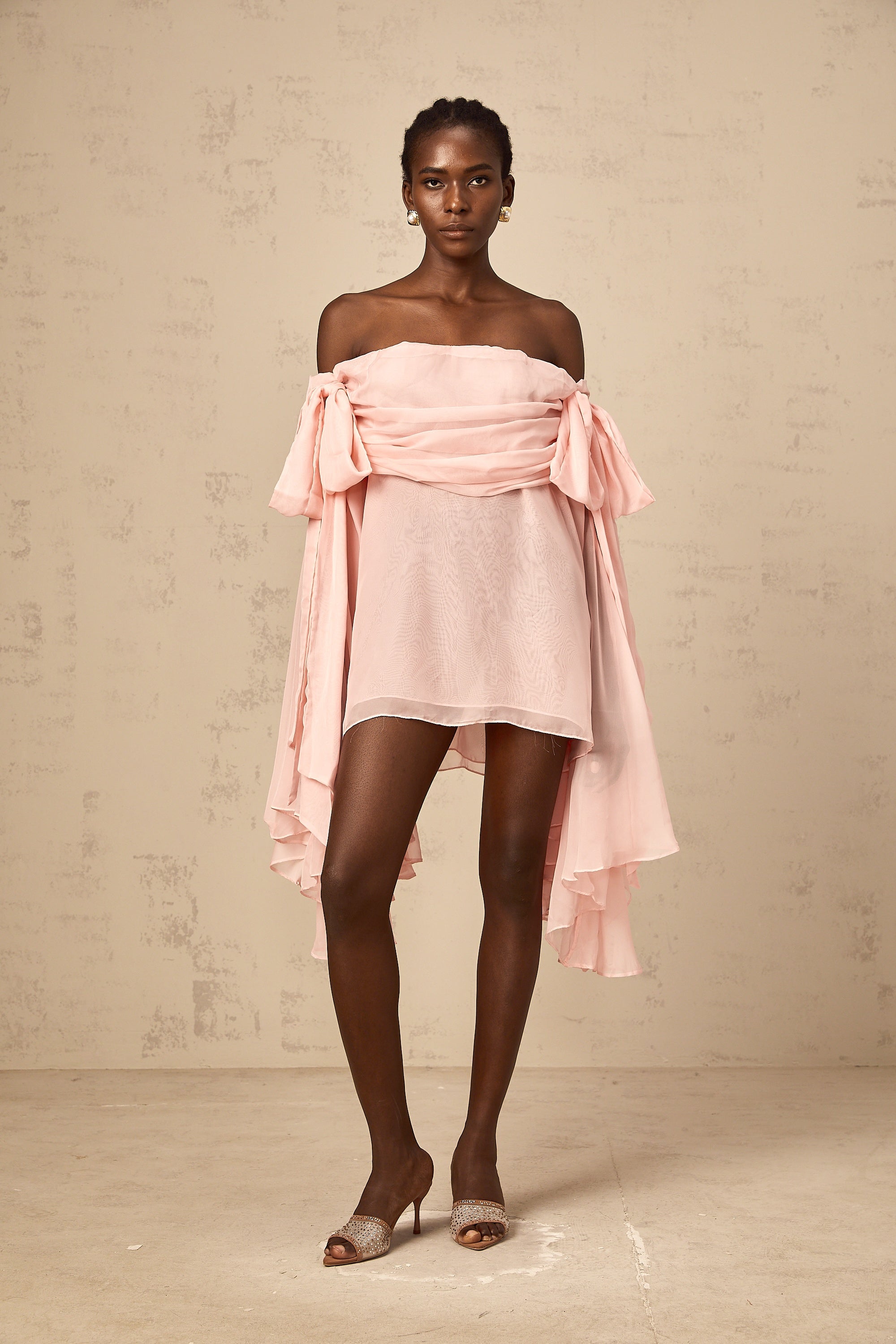 Avril pink bow draped slip mini dress