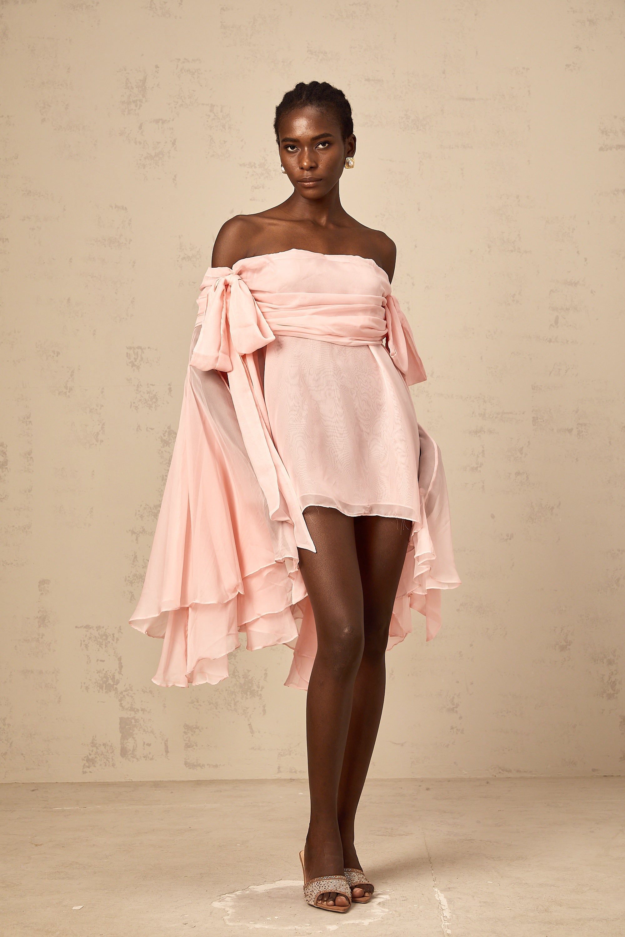 Avril pink bow draped slip mini dress
