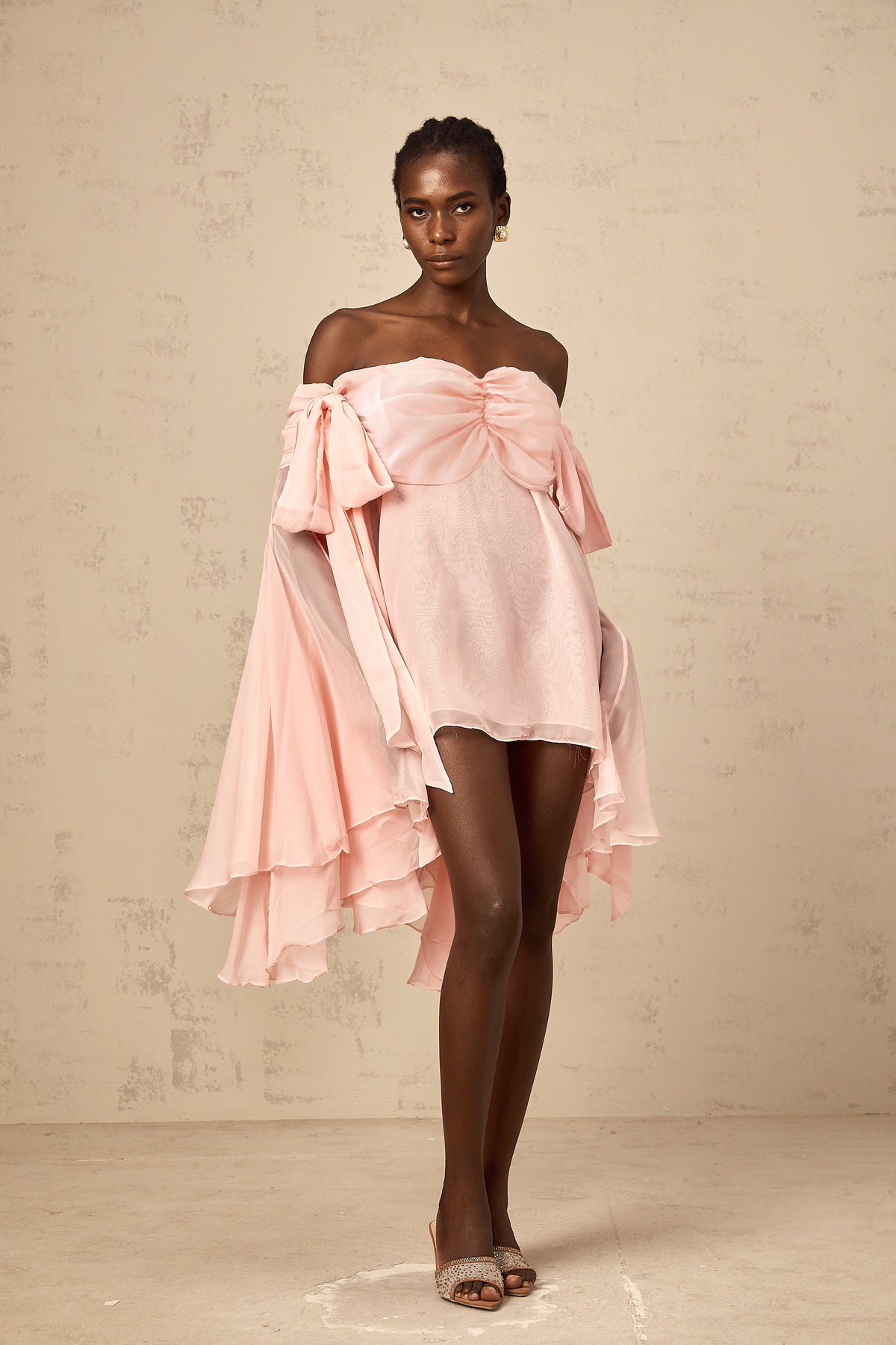 Avril pink bow draped slip mini dress (Final Sale)