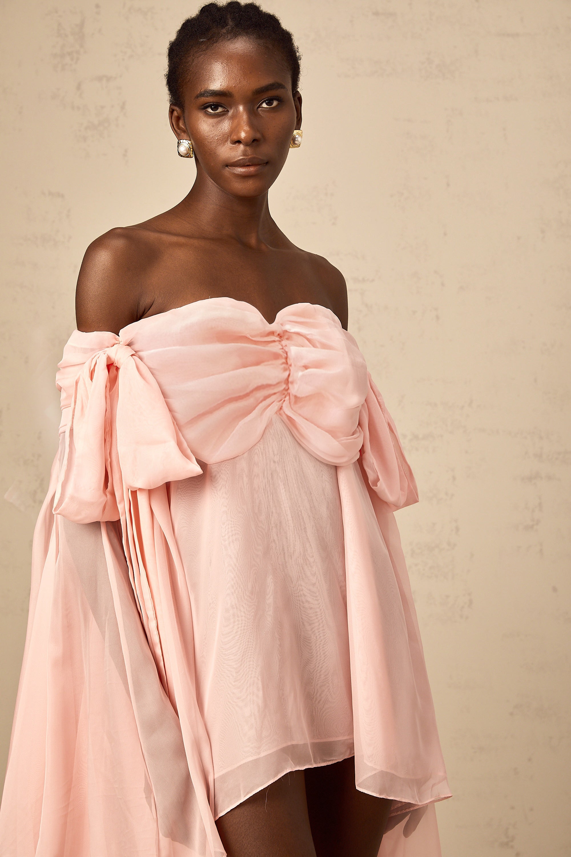 Avril pink bow draped slip mini dress (Final Sale)