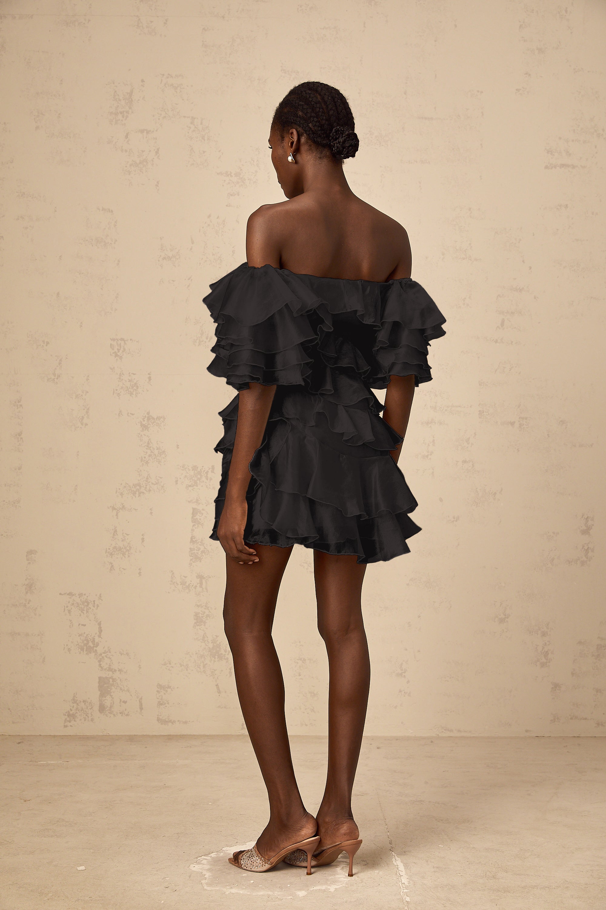 Cerise asymmetrical flounce mini dress in Black (Final Sale-US Only)