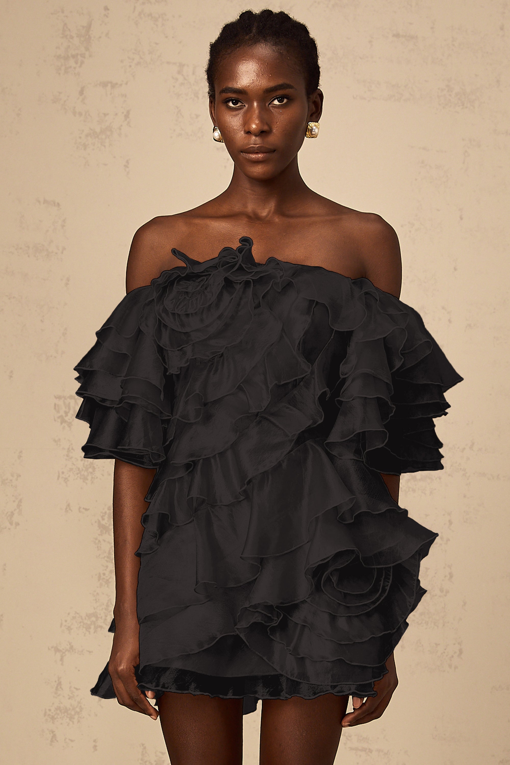Cerise asymmetrical flounce mini dress in Black (Final Sale-US Only)