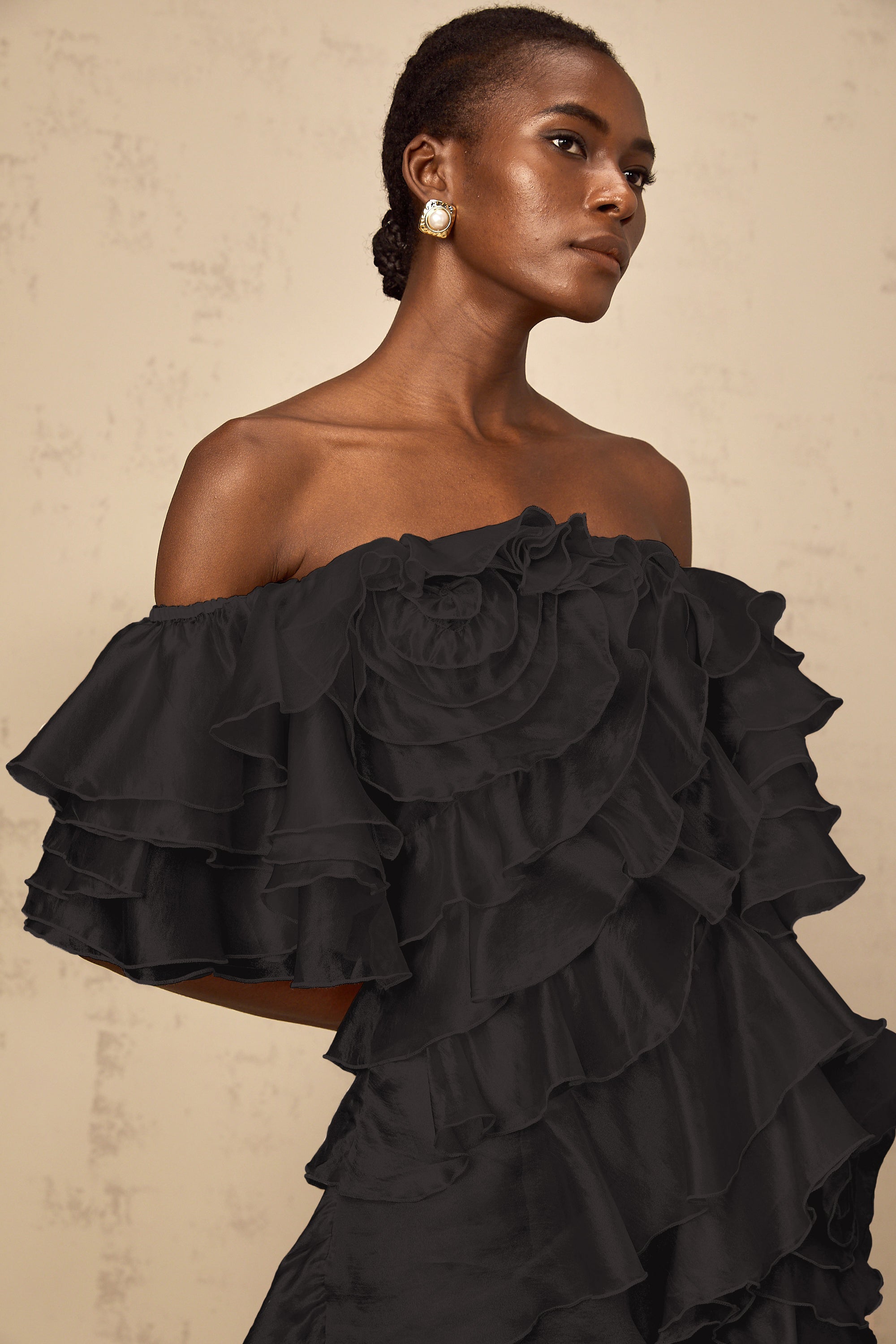 Cerise asymmetrical flounce mini dress in Black (Final Sale-US Only)