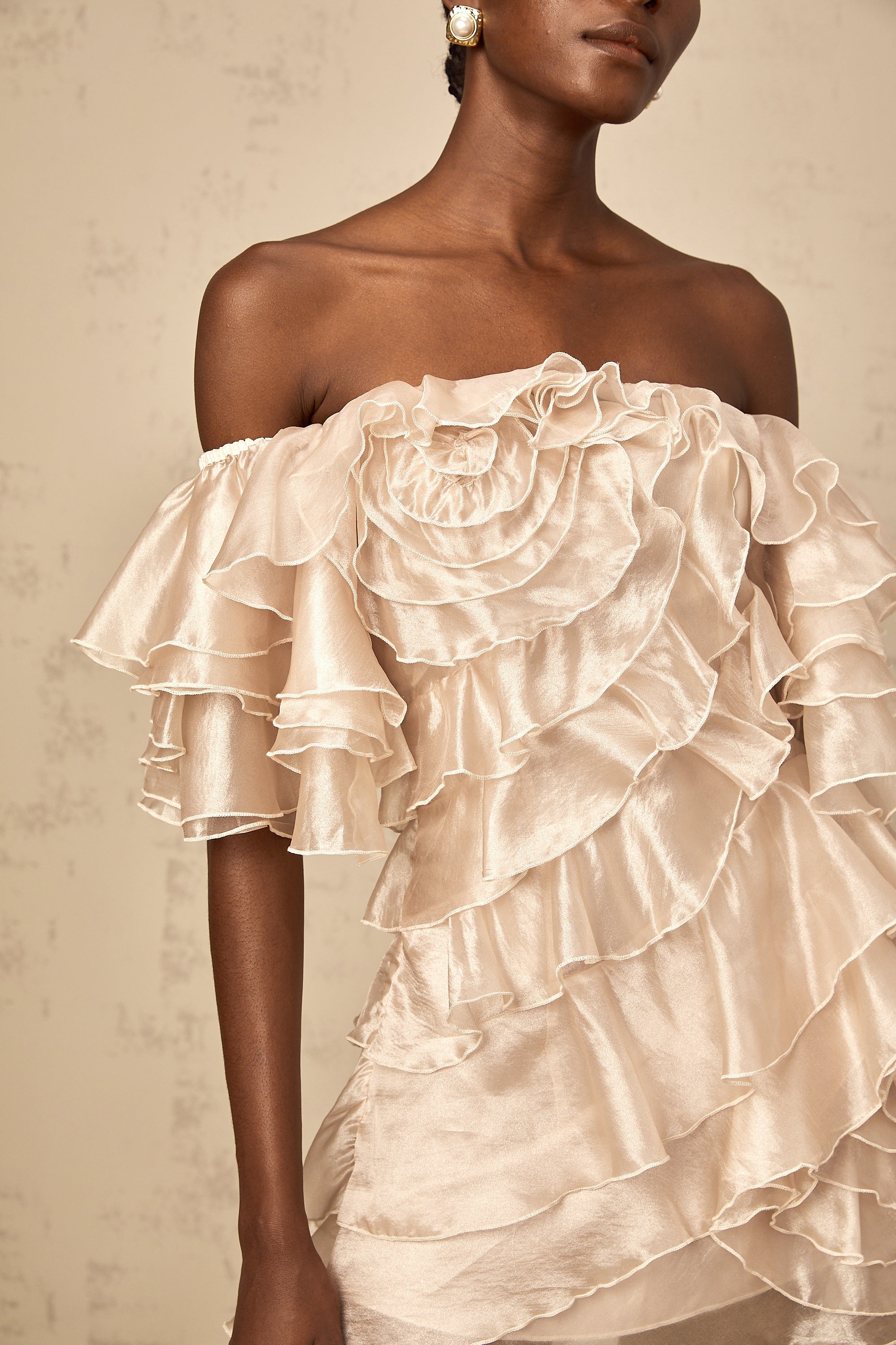 Cerise asymmetrical flounce mini dress in Neutrals (Final Sale-US Only)