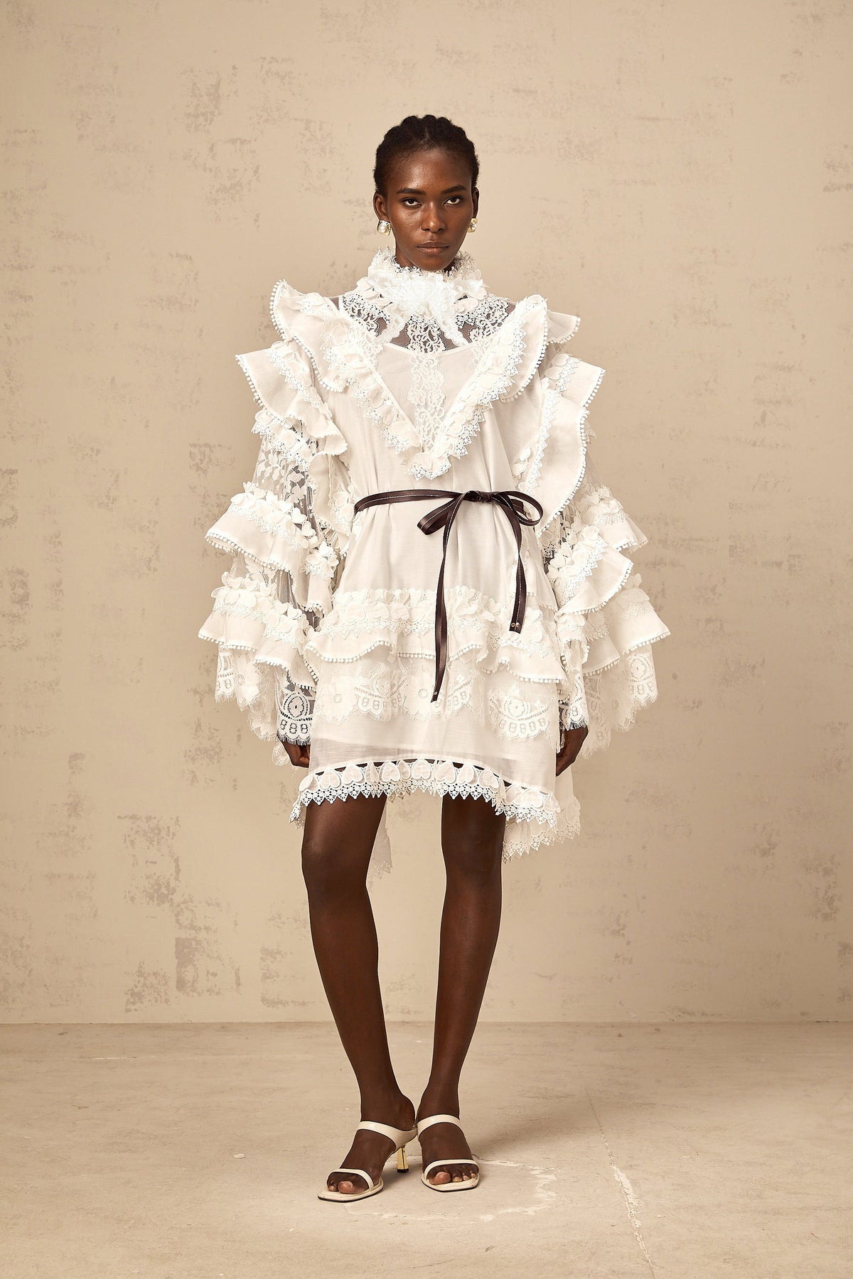 Mylène white tied layered lace mini dress (Final Sale-US Only)