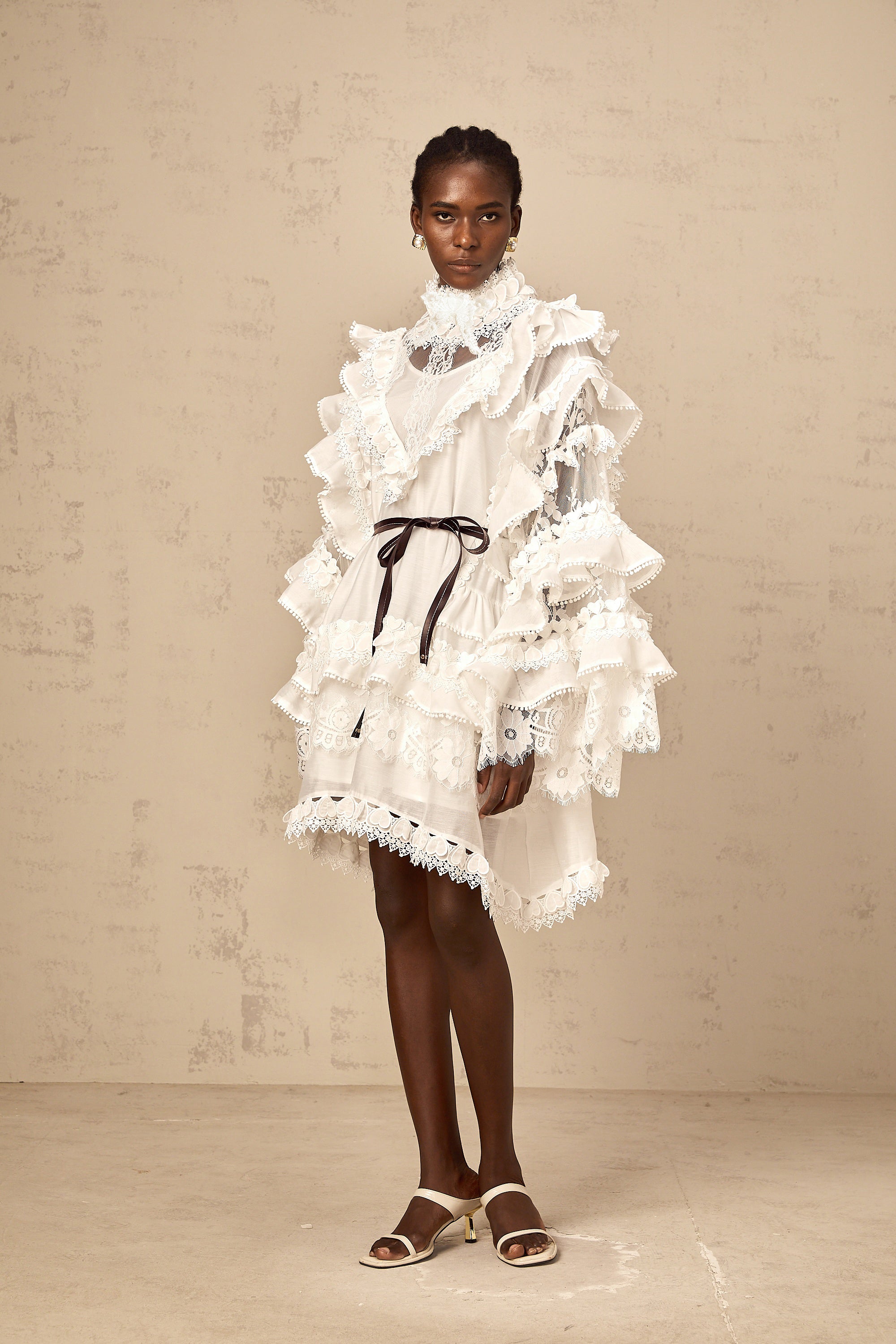 Mylène white tied layered lace mini dress (Final Sale-US Only)