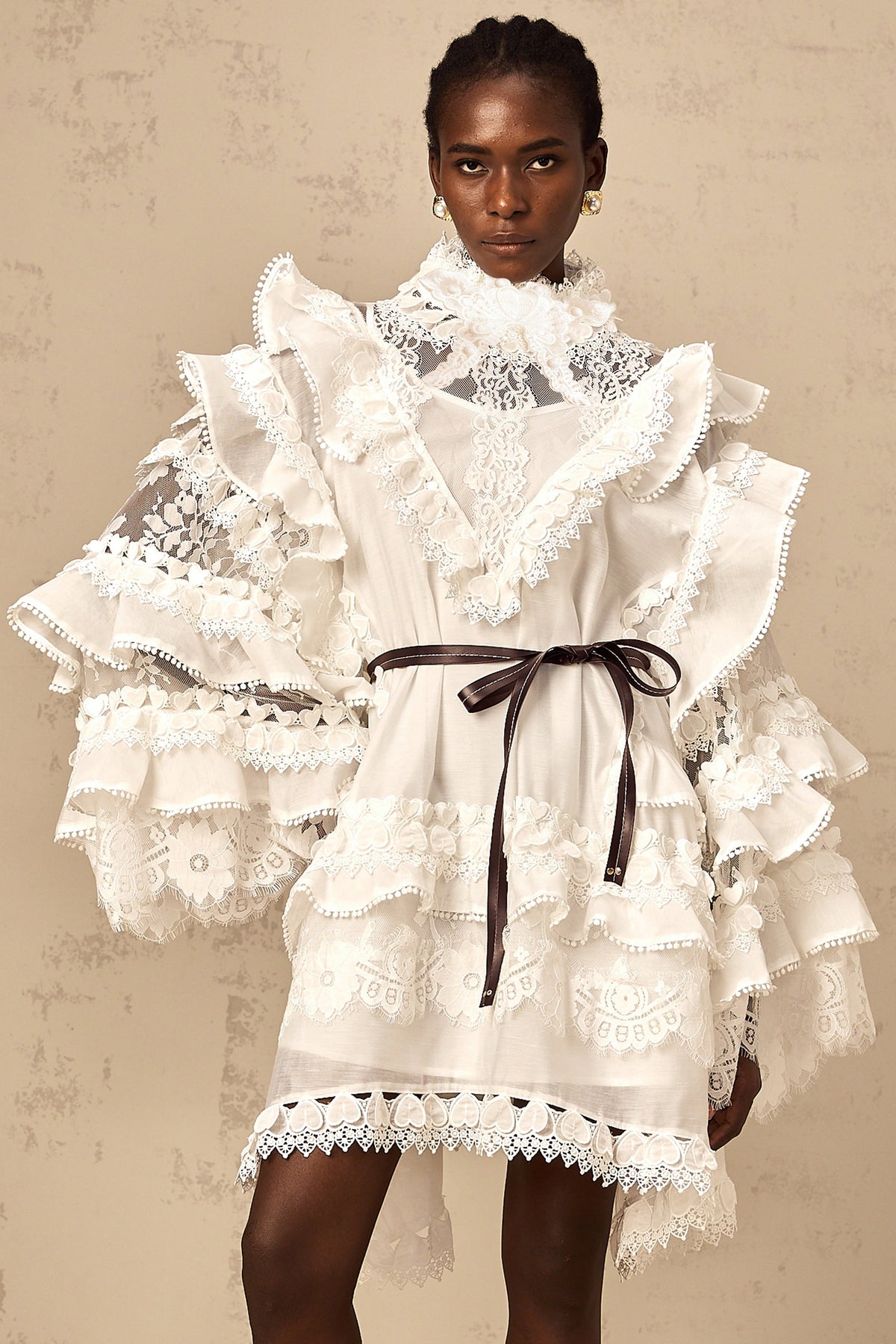 Mylène white tied layered lace mini dress (Final Sale-US Only)
