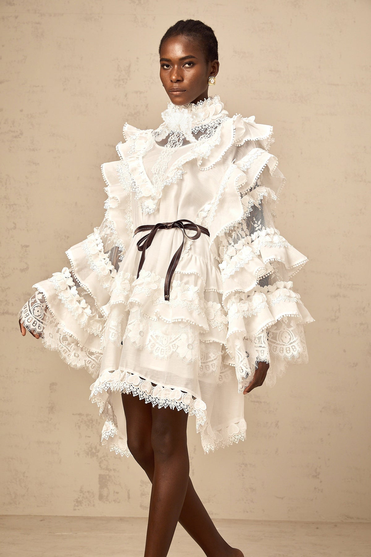 Mylène white tied layered lace mini dress (Final Sale-US Only)