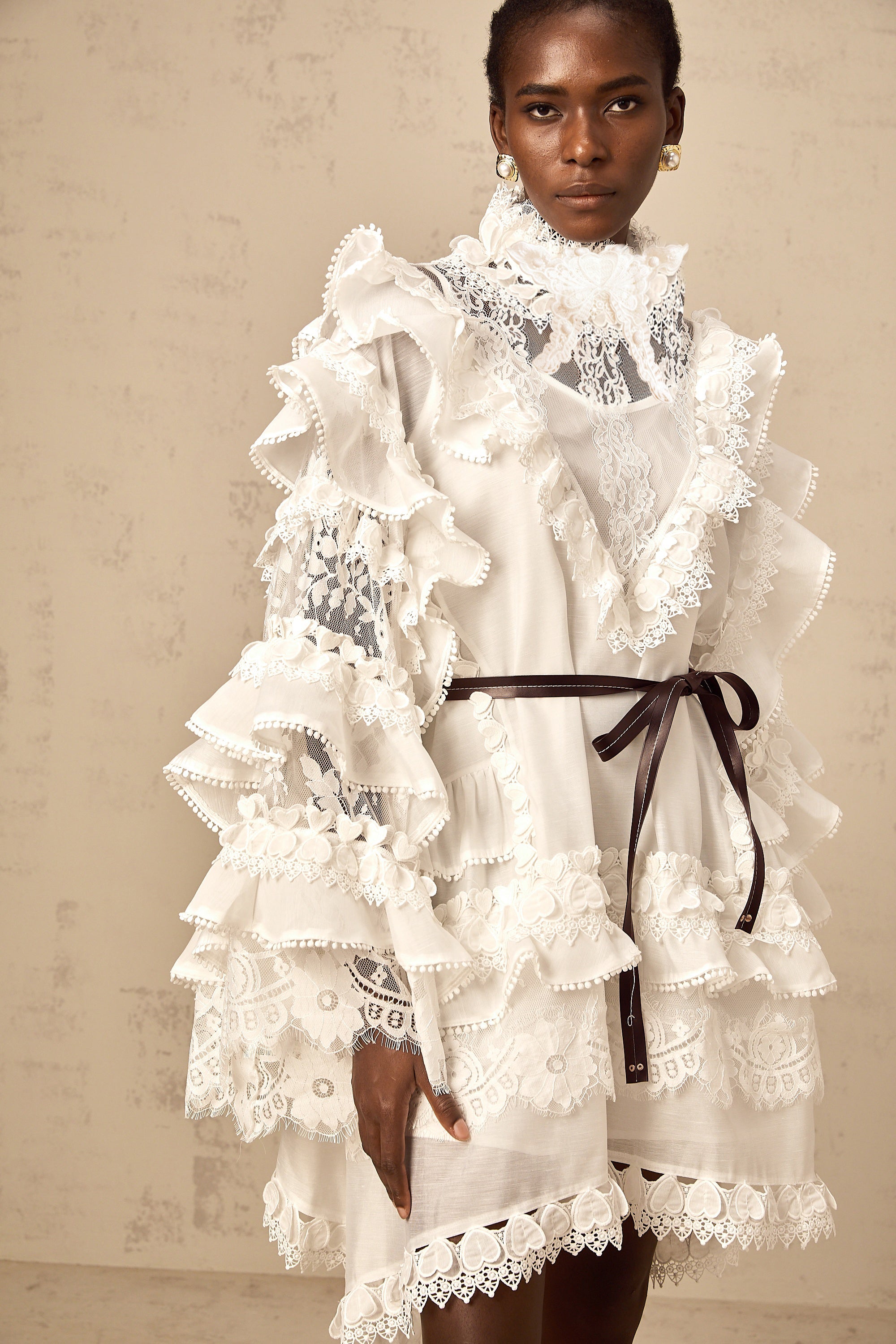 Mylène white tied layered lace mini dress (Final Sale-US Only)