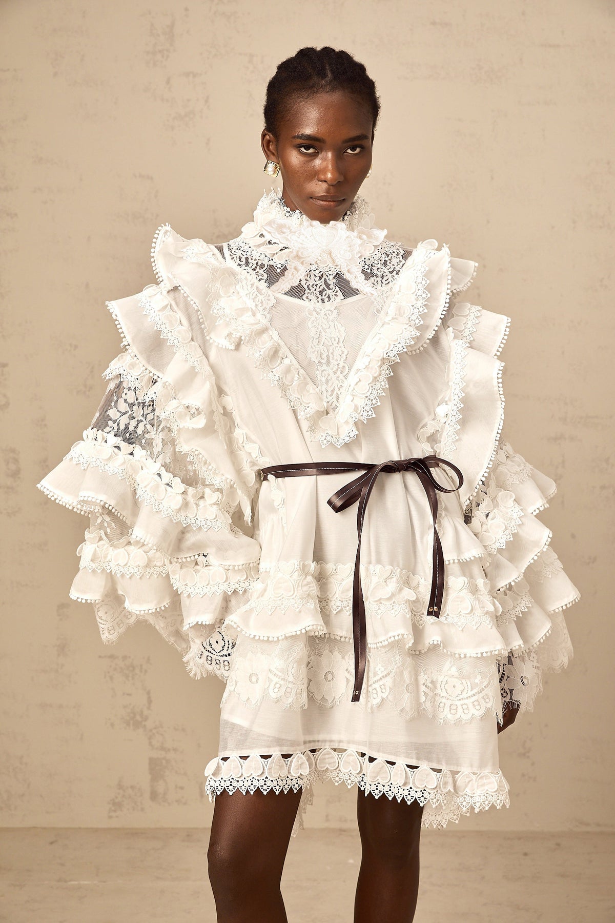 Mylène white tied layered lace mini dress (Final Sale-US Only)