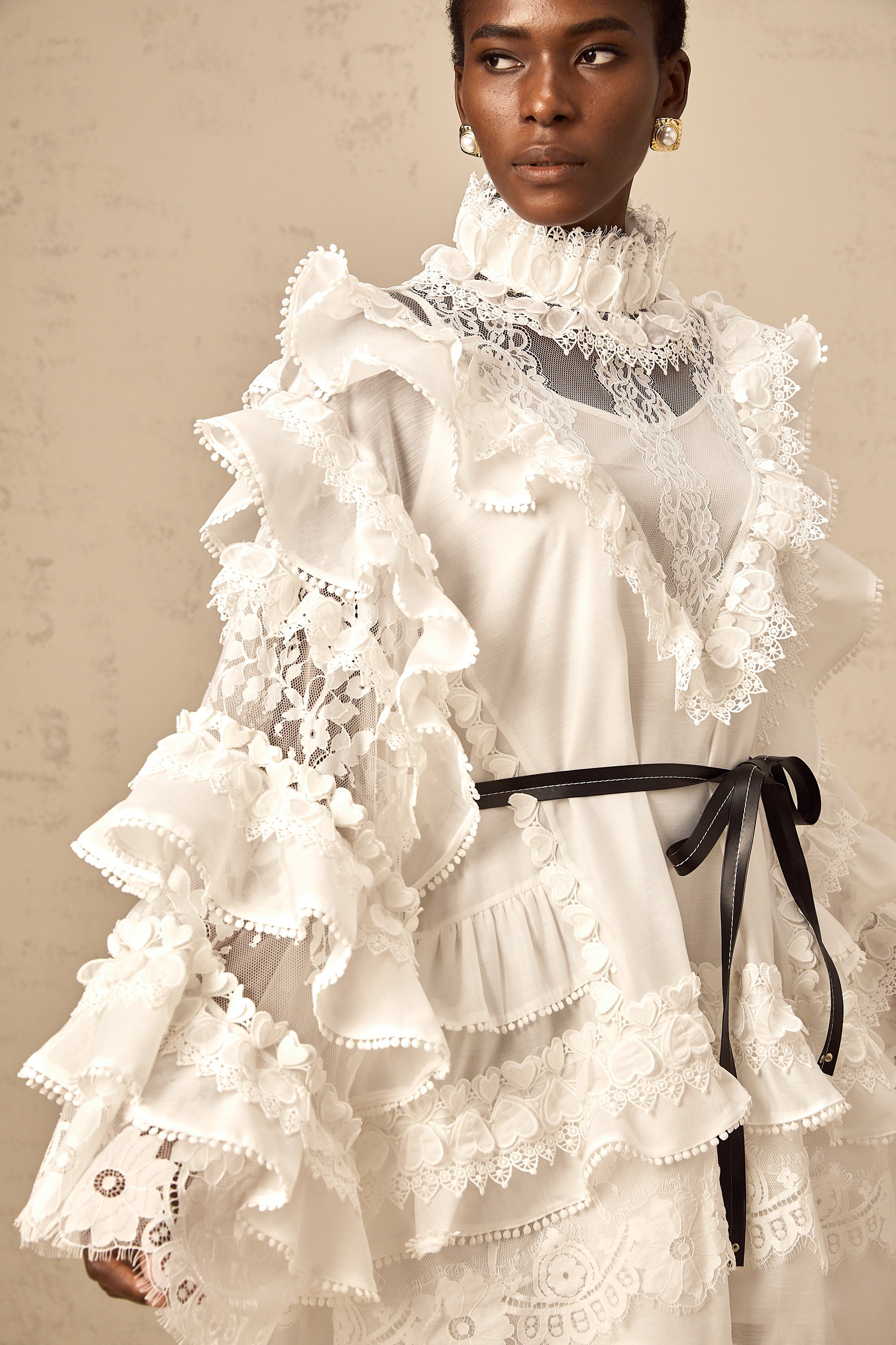 Mylène white tied layered lace mini dress