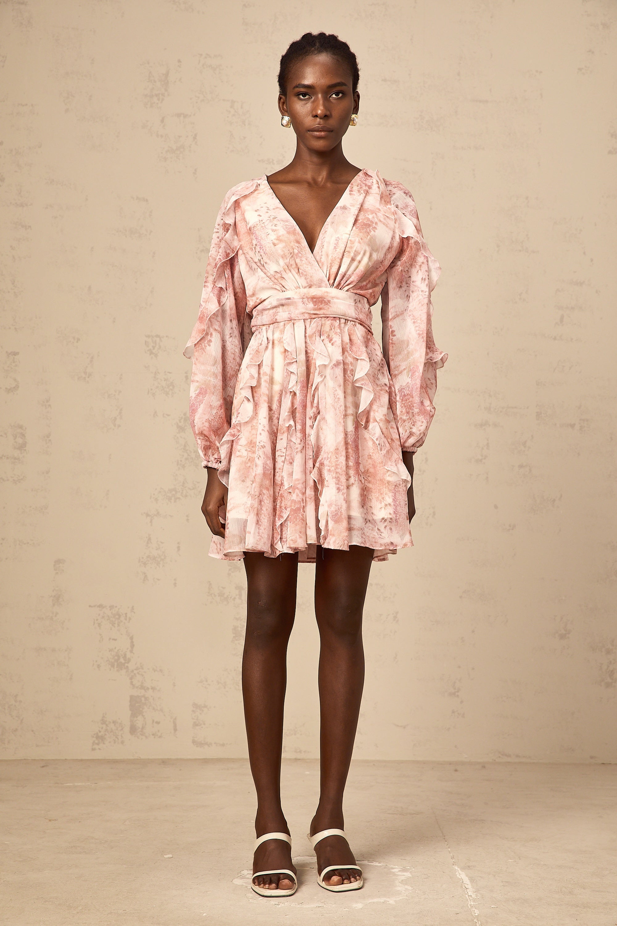 Yolande pink floral-print ruffled mini dress