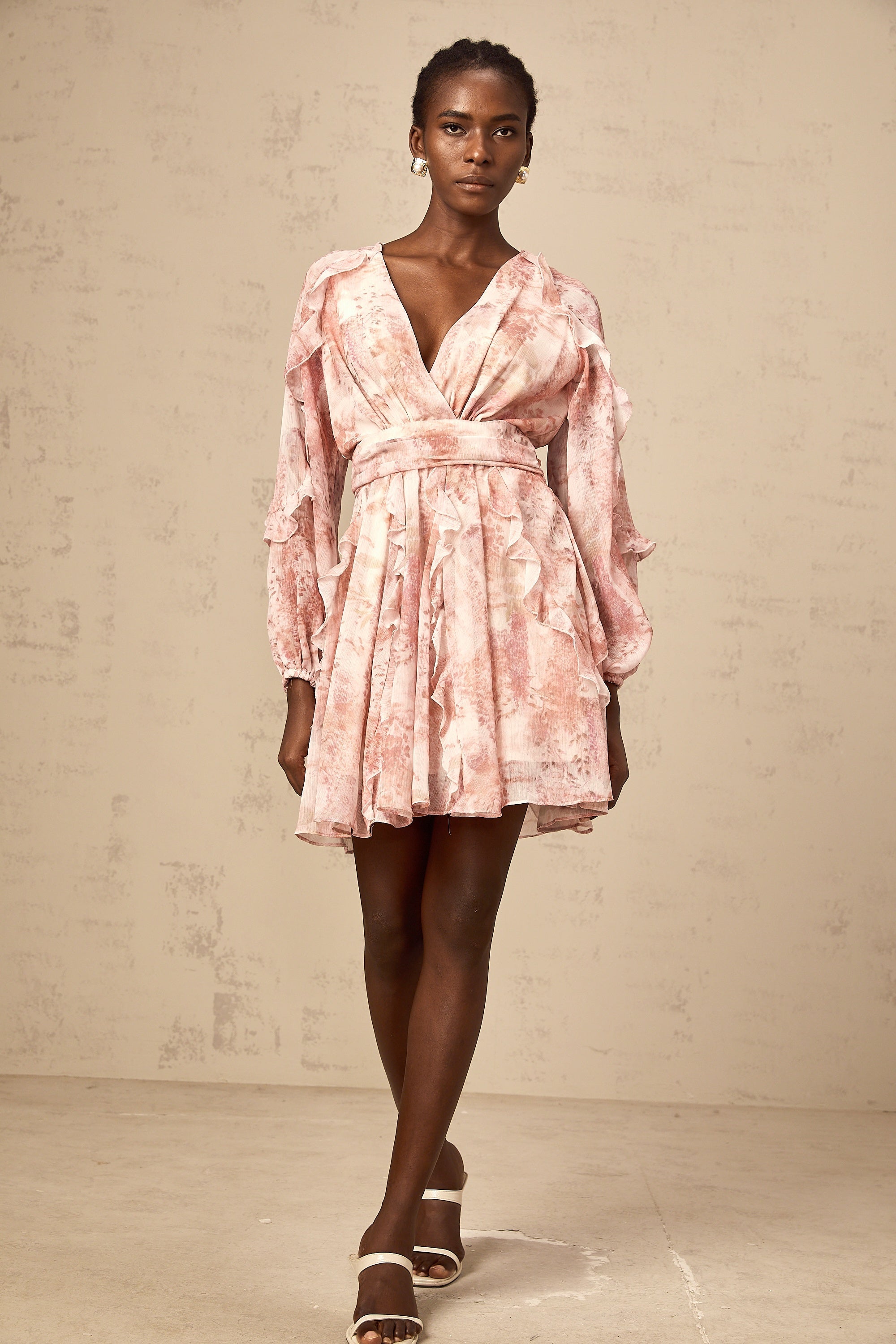 Yolande pink floral-print ruffled mini dress