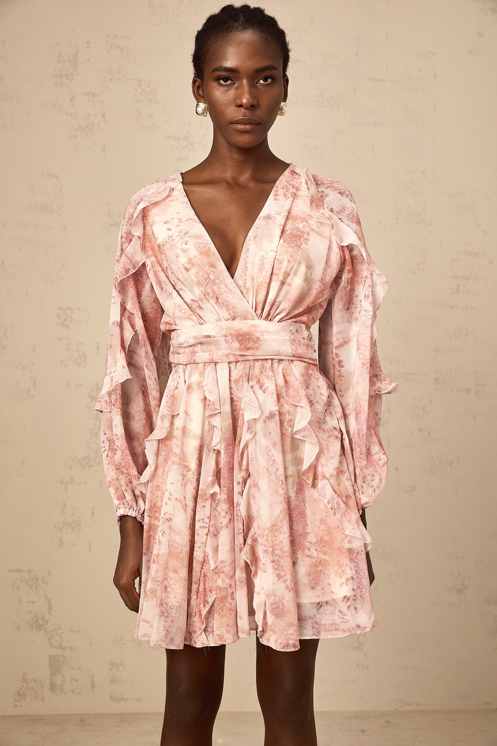 Yolande pink floral-print ruffled mini dress