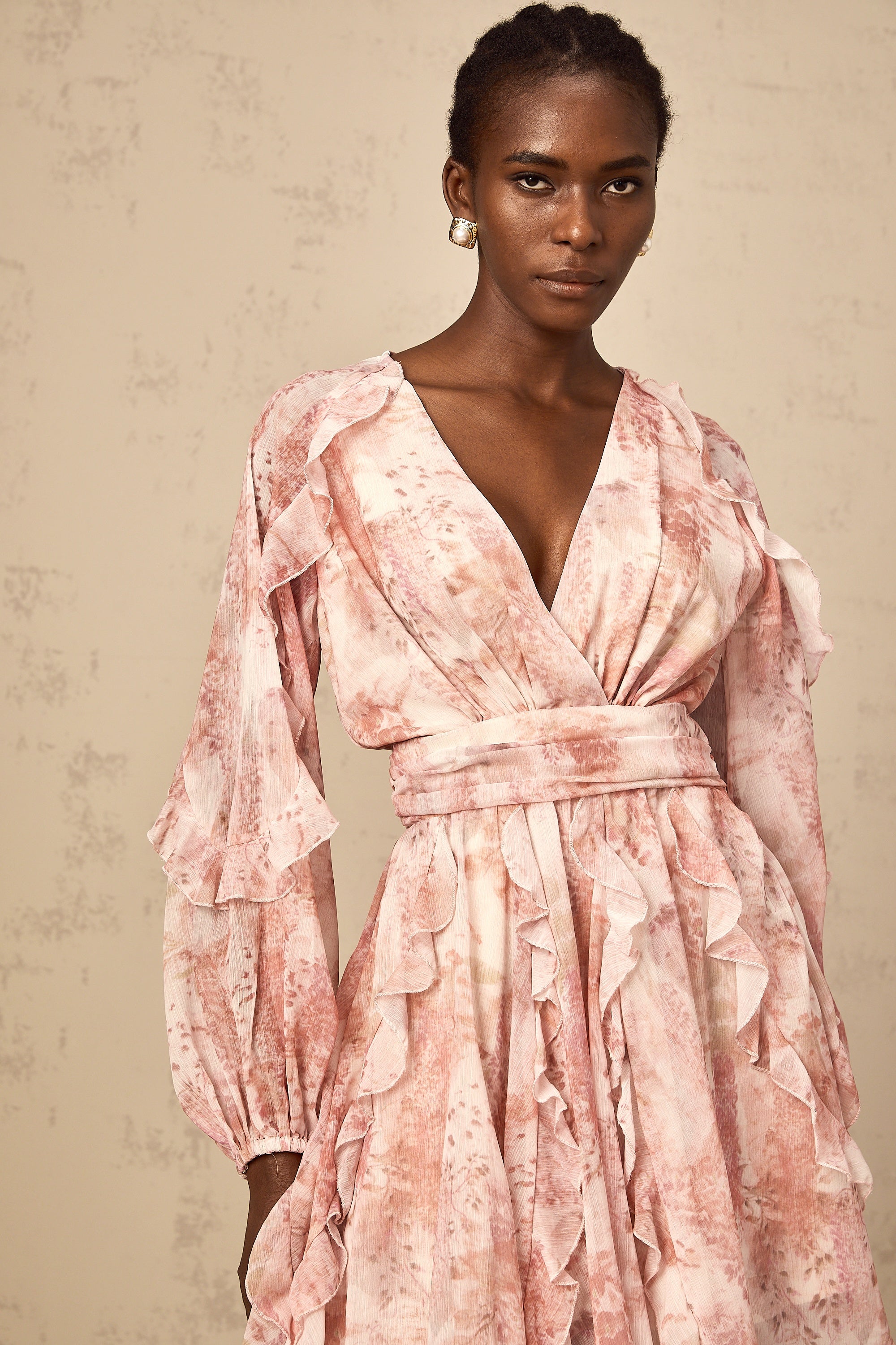 Yolande pink floral-print ruffled mini dress