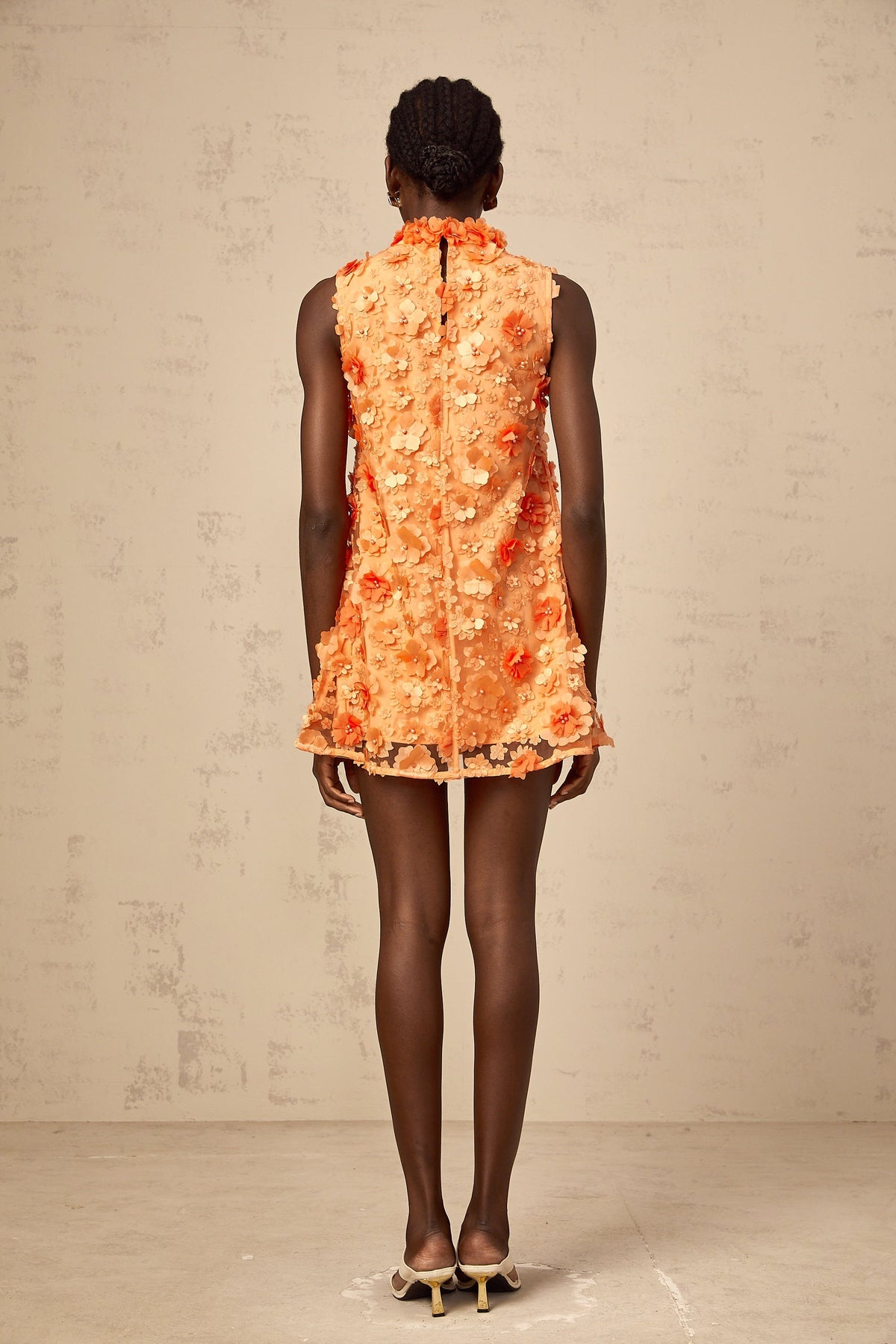 Orphée orange faux-flower mini dress