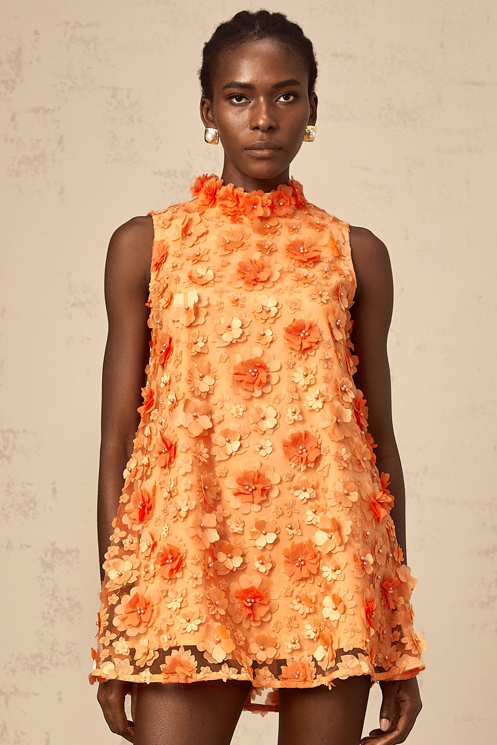 Orphée orange faux-flower mini dress (Final Sale-US Only)