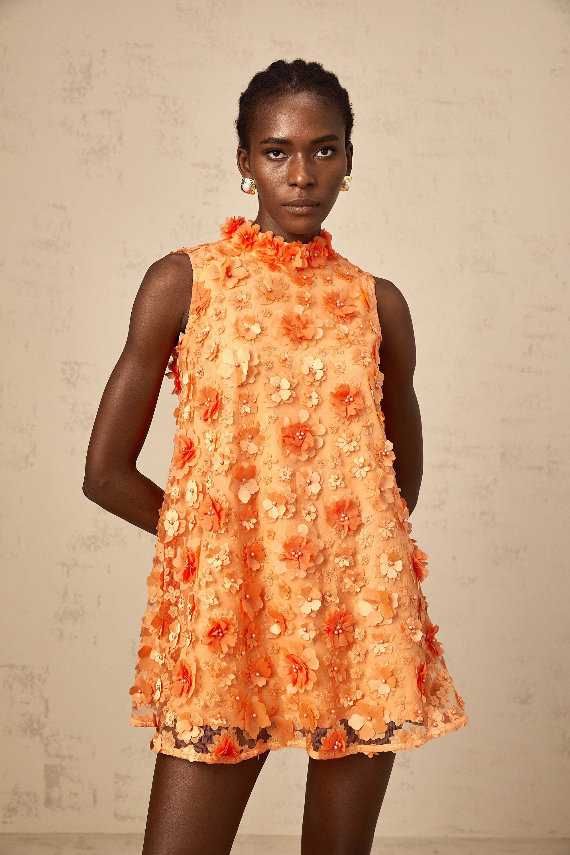 Orphée orange faux-flower mini dress (Final Sale-US Only)