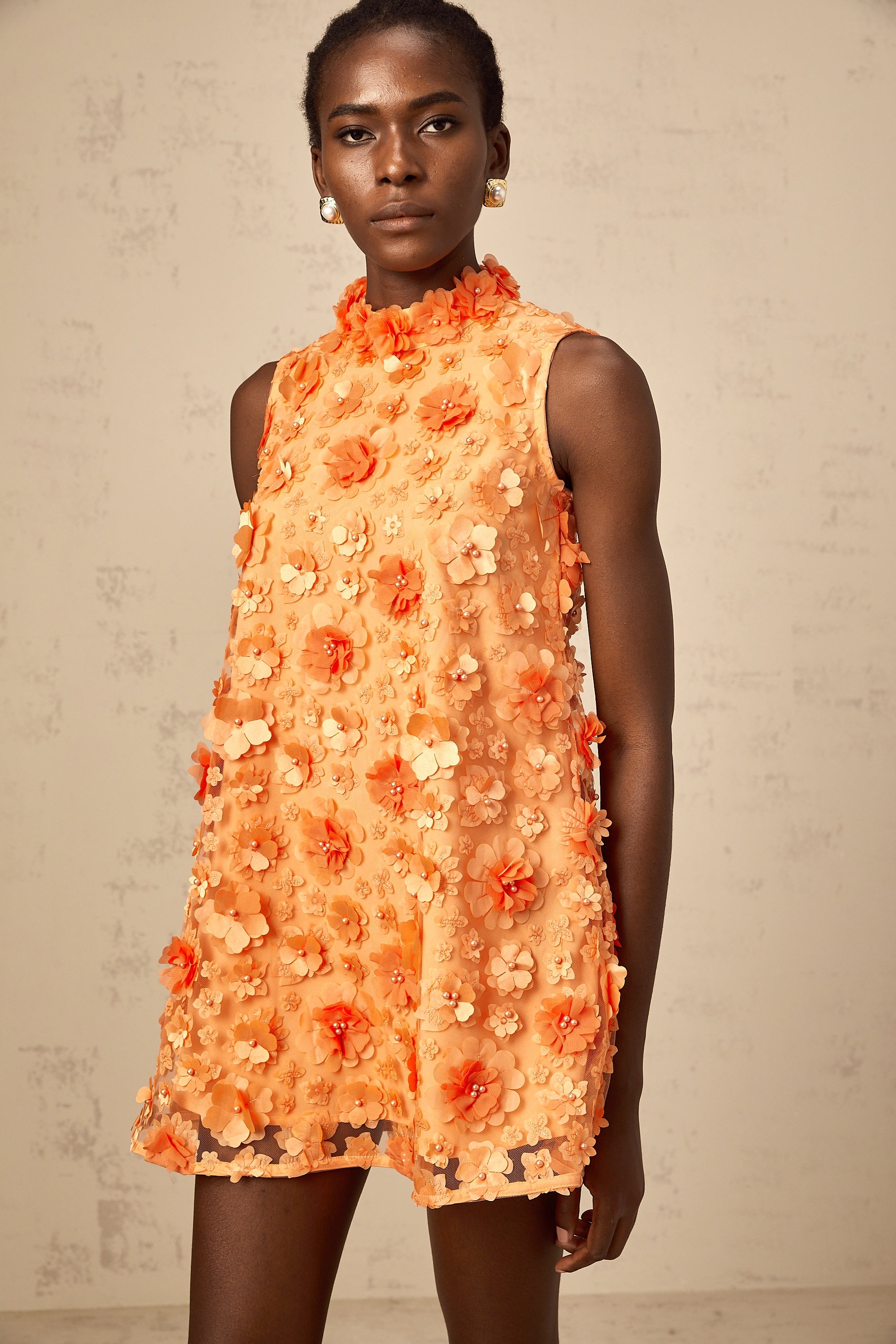 Orphée orange faux-flower mini dress (Final Sale-US Only)