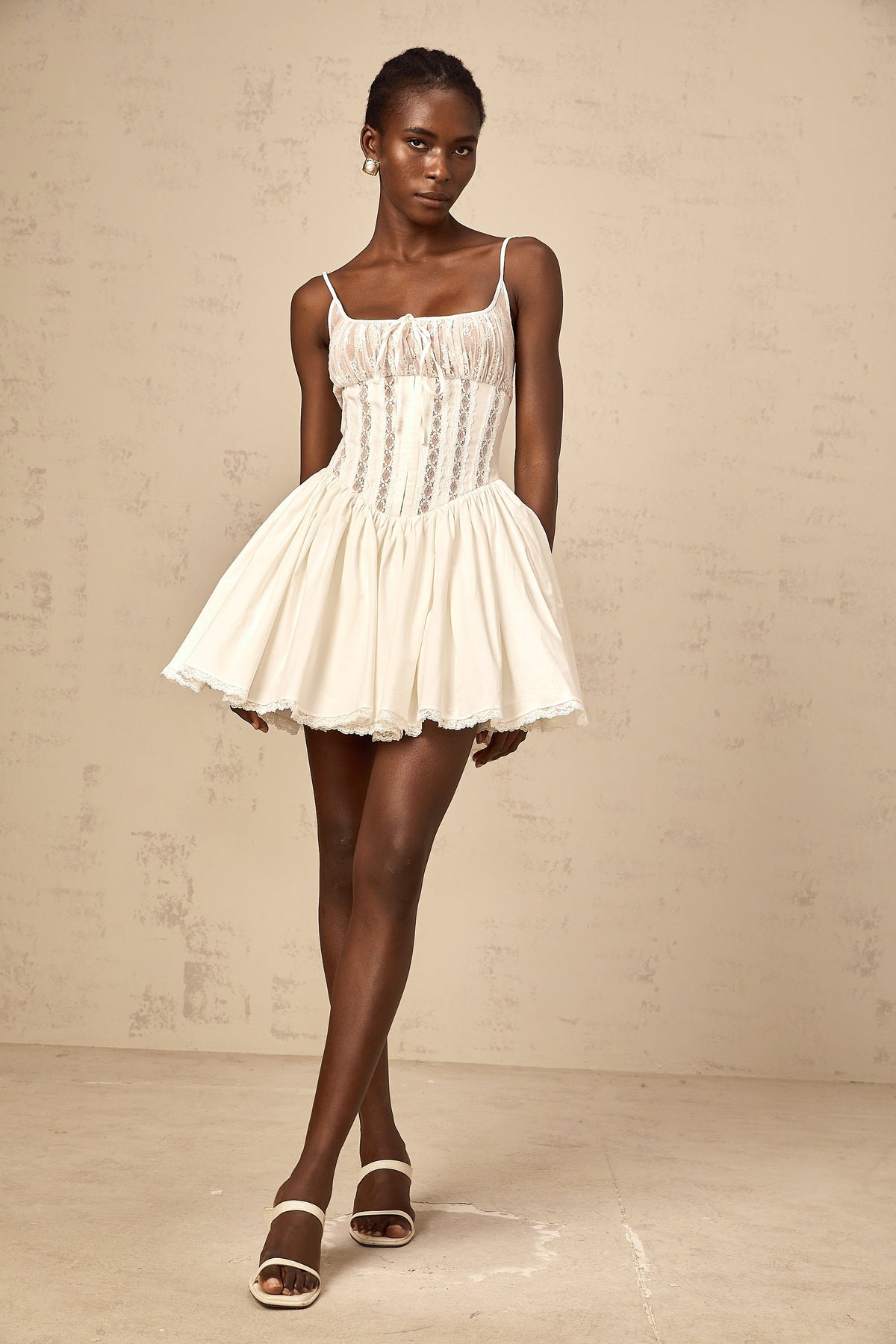 Fleur white lace-detail corset mini dress
